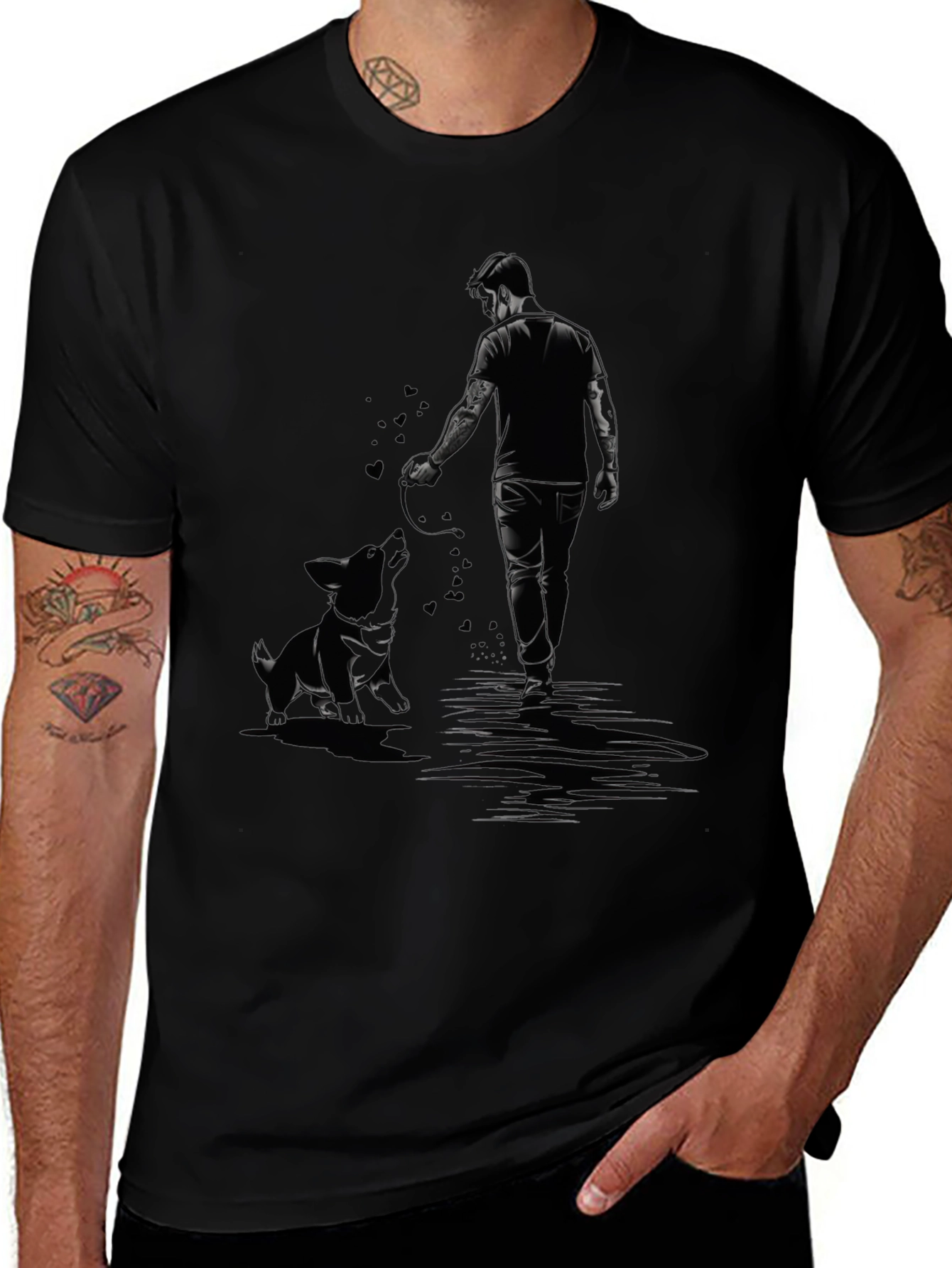 Man and Dog Graphic Black T-Shirt