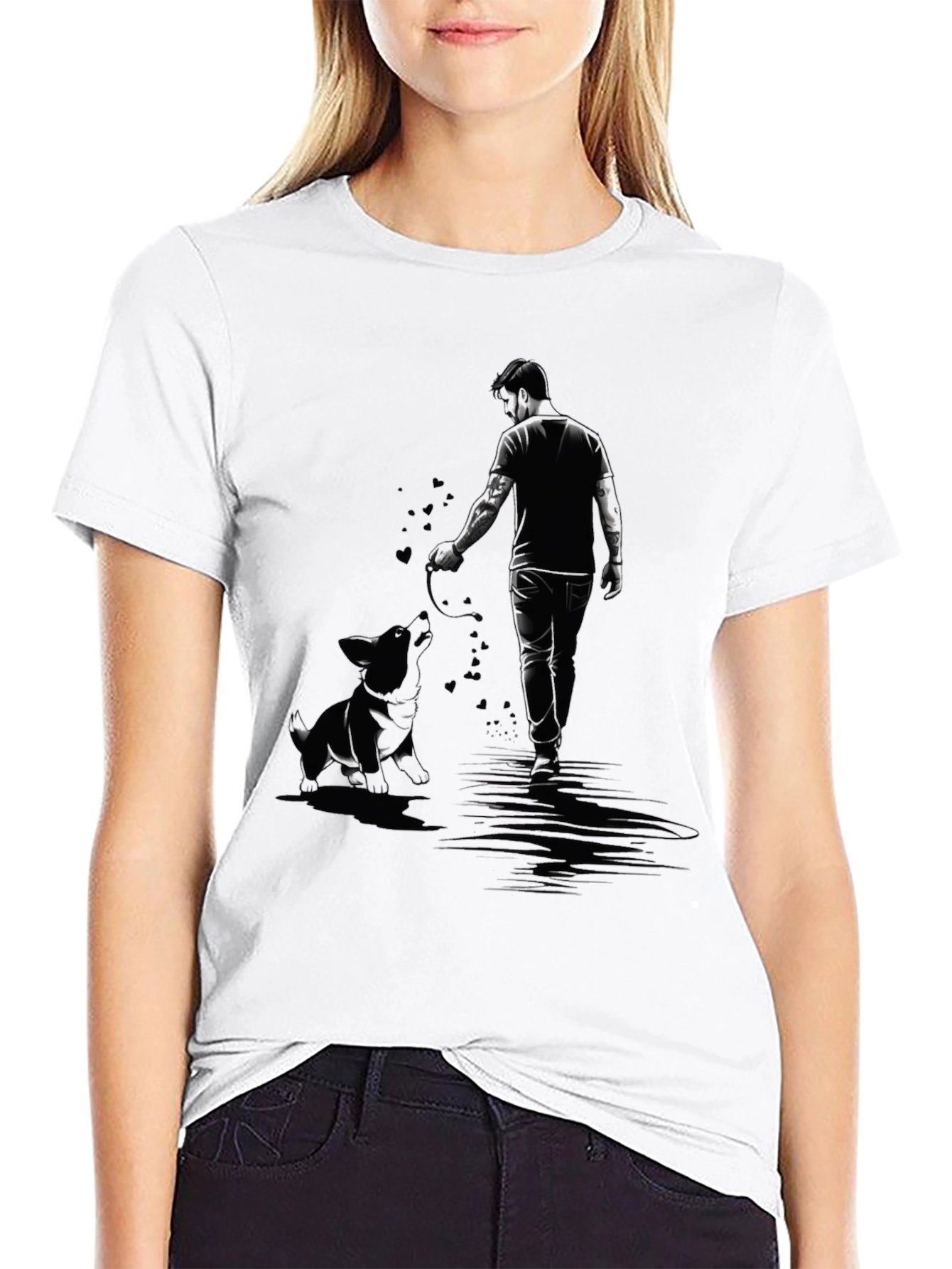 Man and Dog Graphic Black T-Shirt