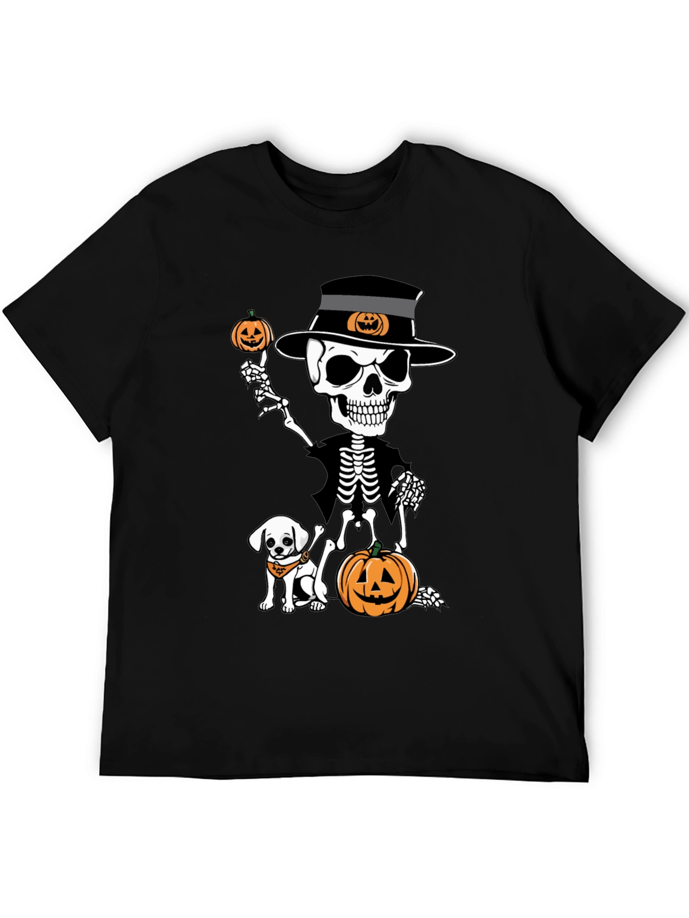 Halloween Skeleton Dog & Pumpkin Graphic Tee