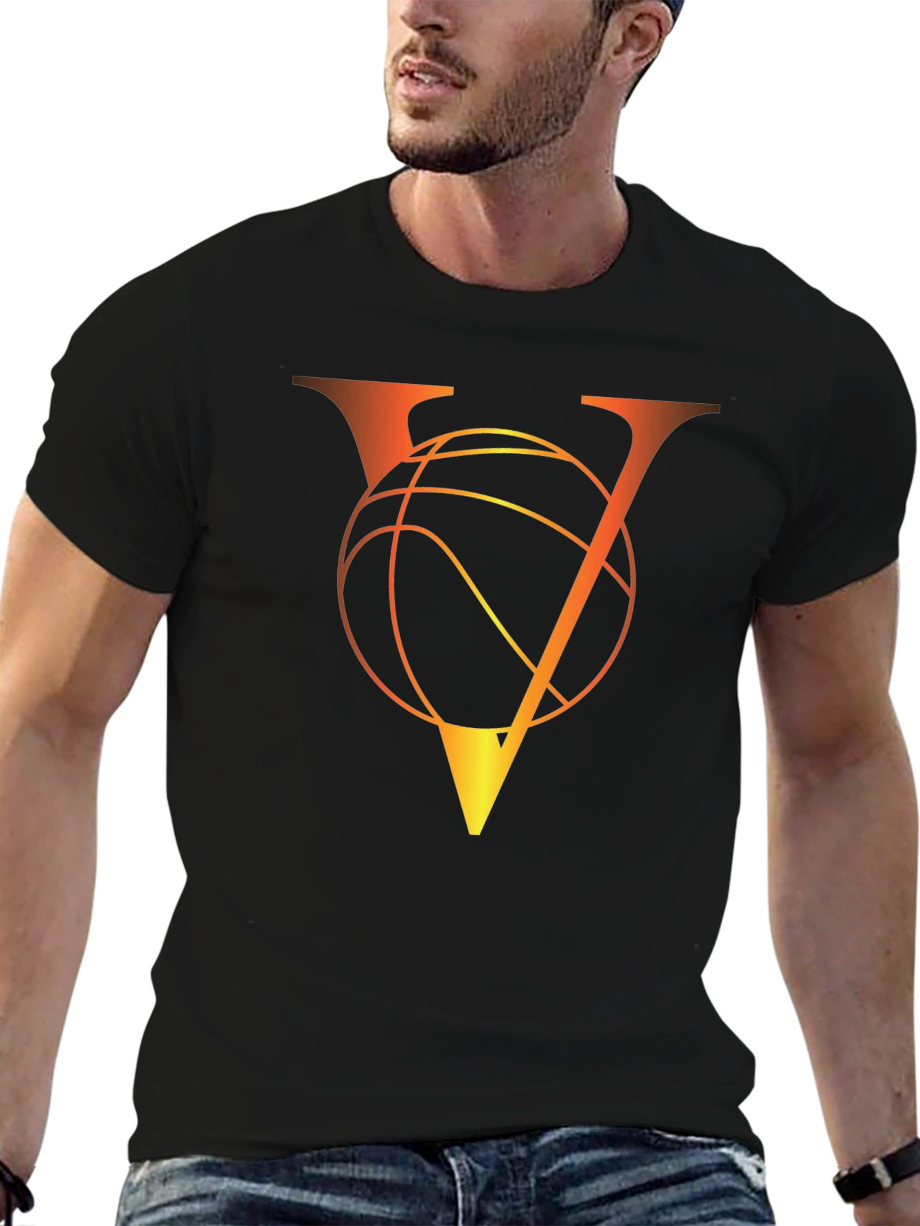 Basketball V Letter Graphic Black T-Shirt