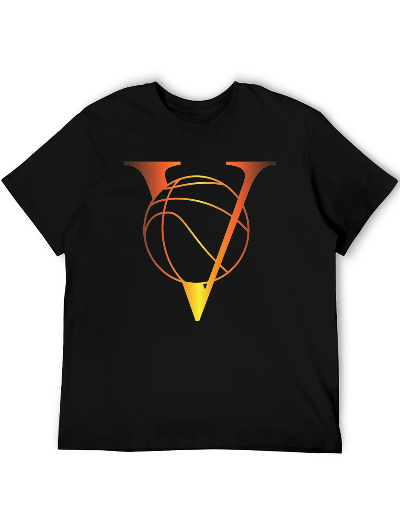 Basketball V Letter Graphic Black T-Shirt