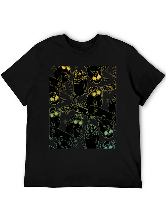 Skateboarding Bean Character Graphic Print Black T-Shirt