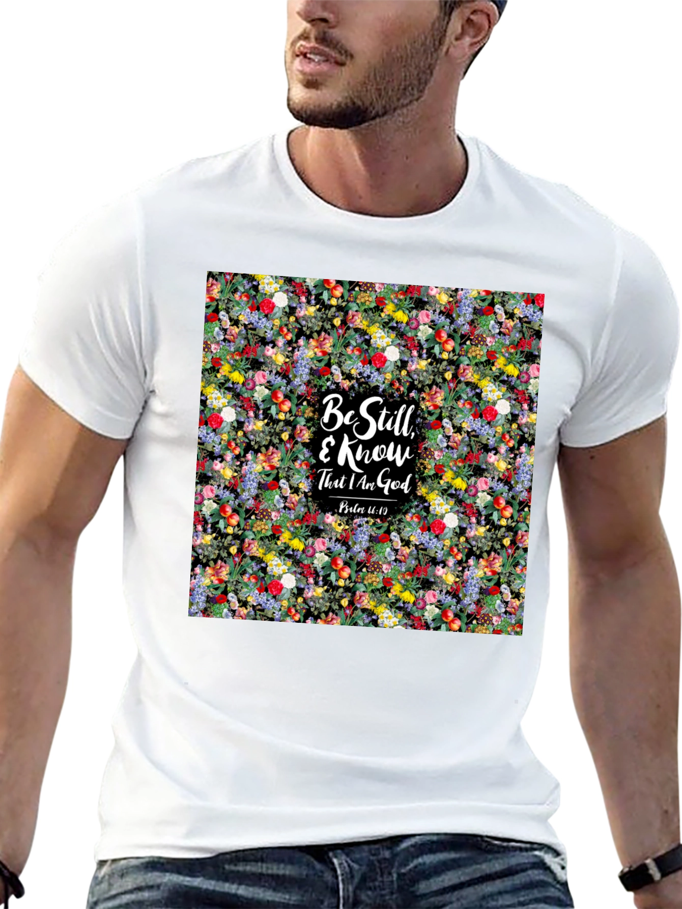 Floral Be Still & Know God Black T-Shirt