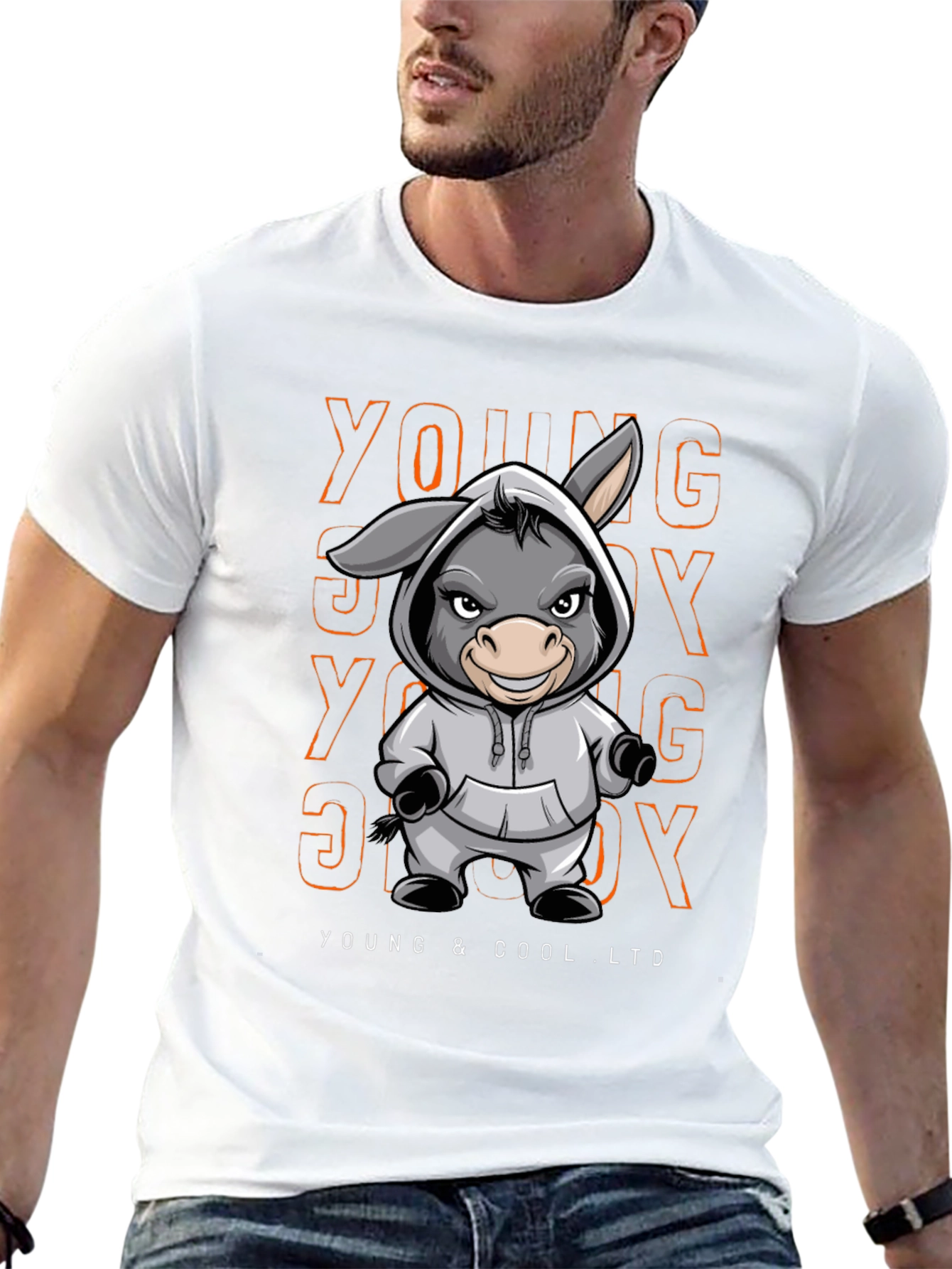 Young & Cool Donkey Cartoon Graphic Tee