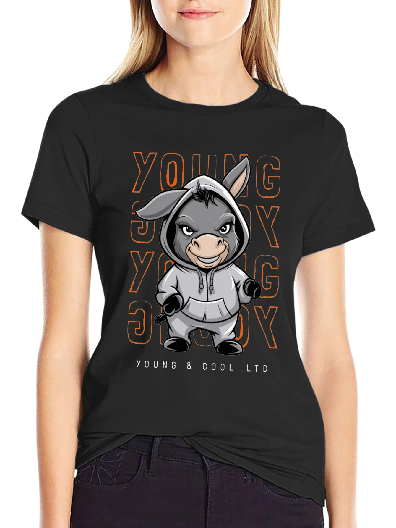 Young & Cool Donkey Cartoon Graphic Tee