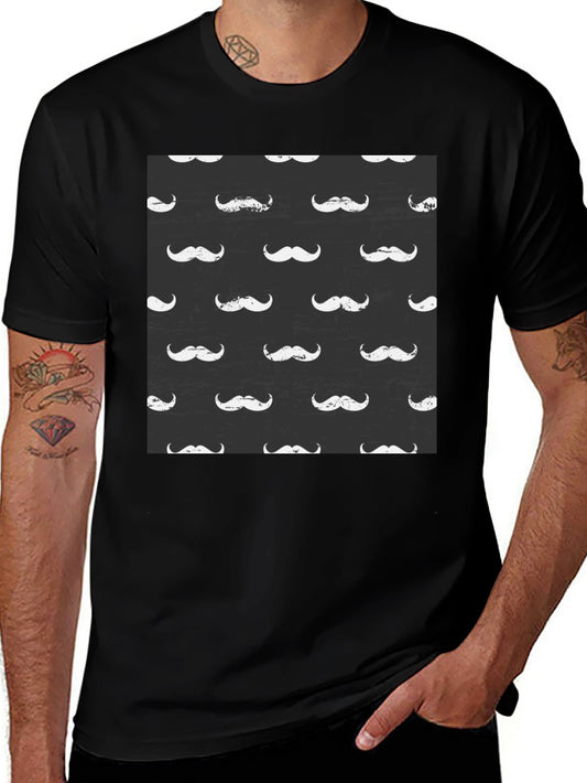 Mustache Pattern Black T-Shirt