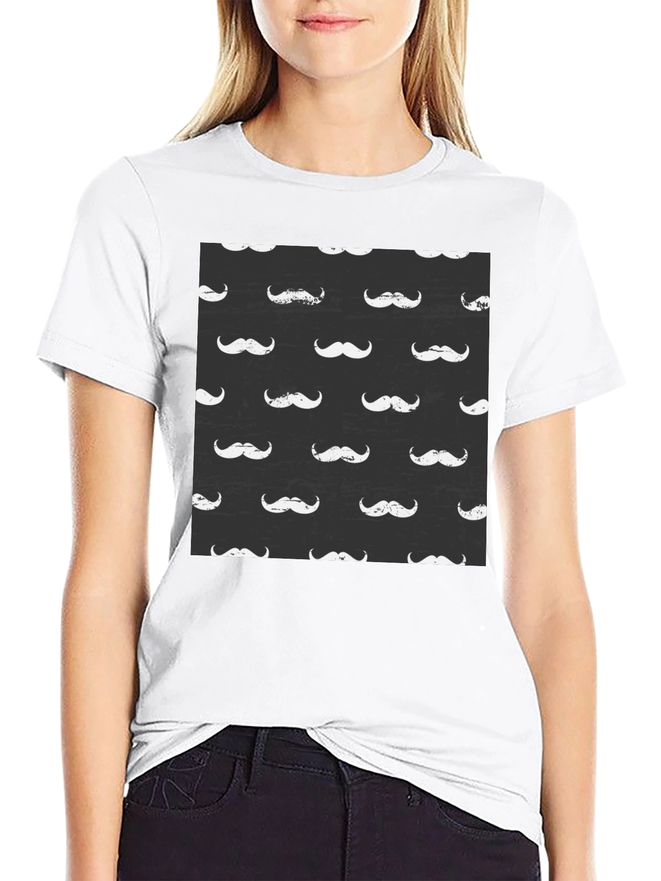 Mustache Pattern Black T-Shirt