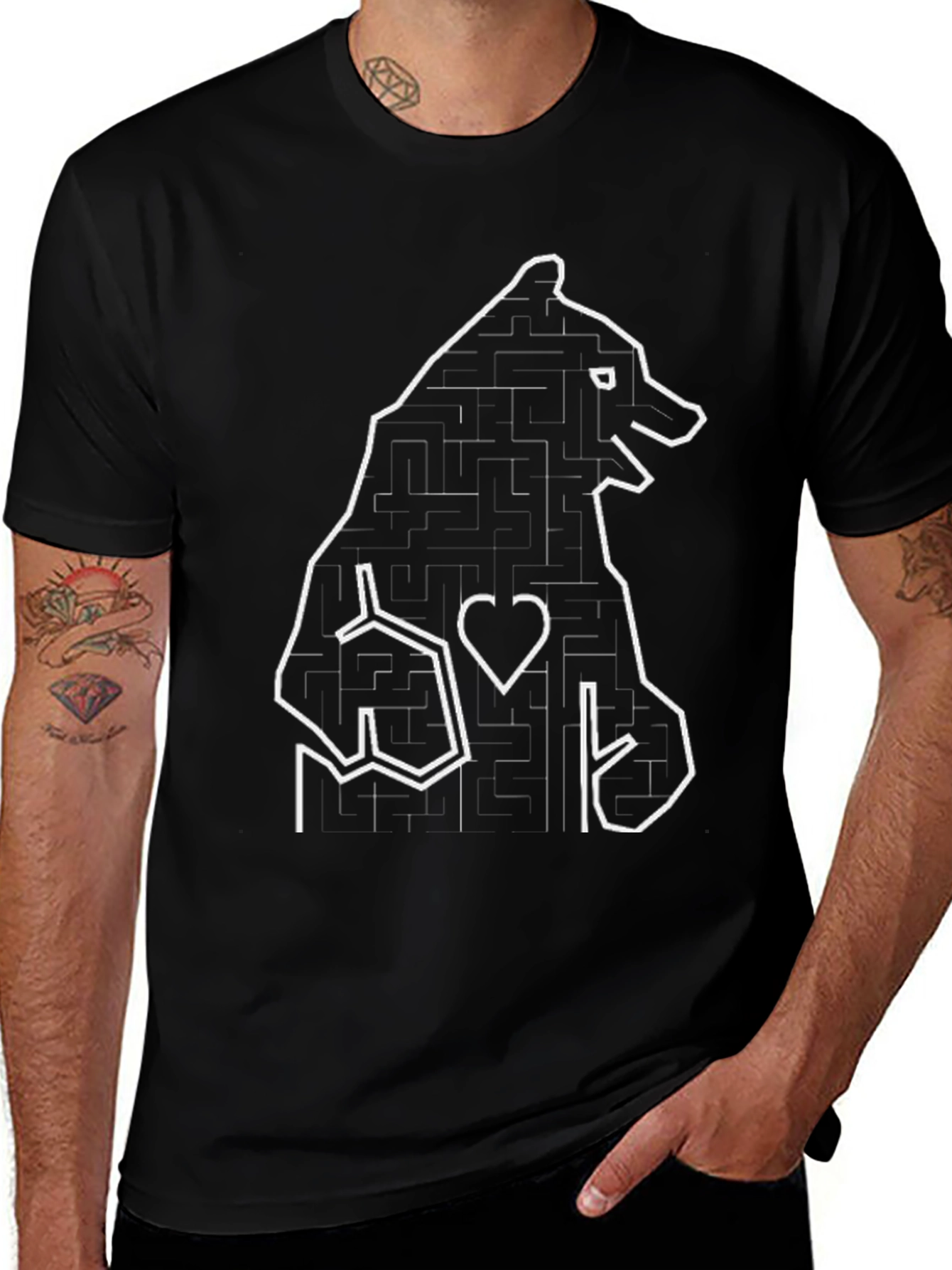 Bear Maze Graphic T-Shirt - Black