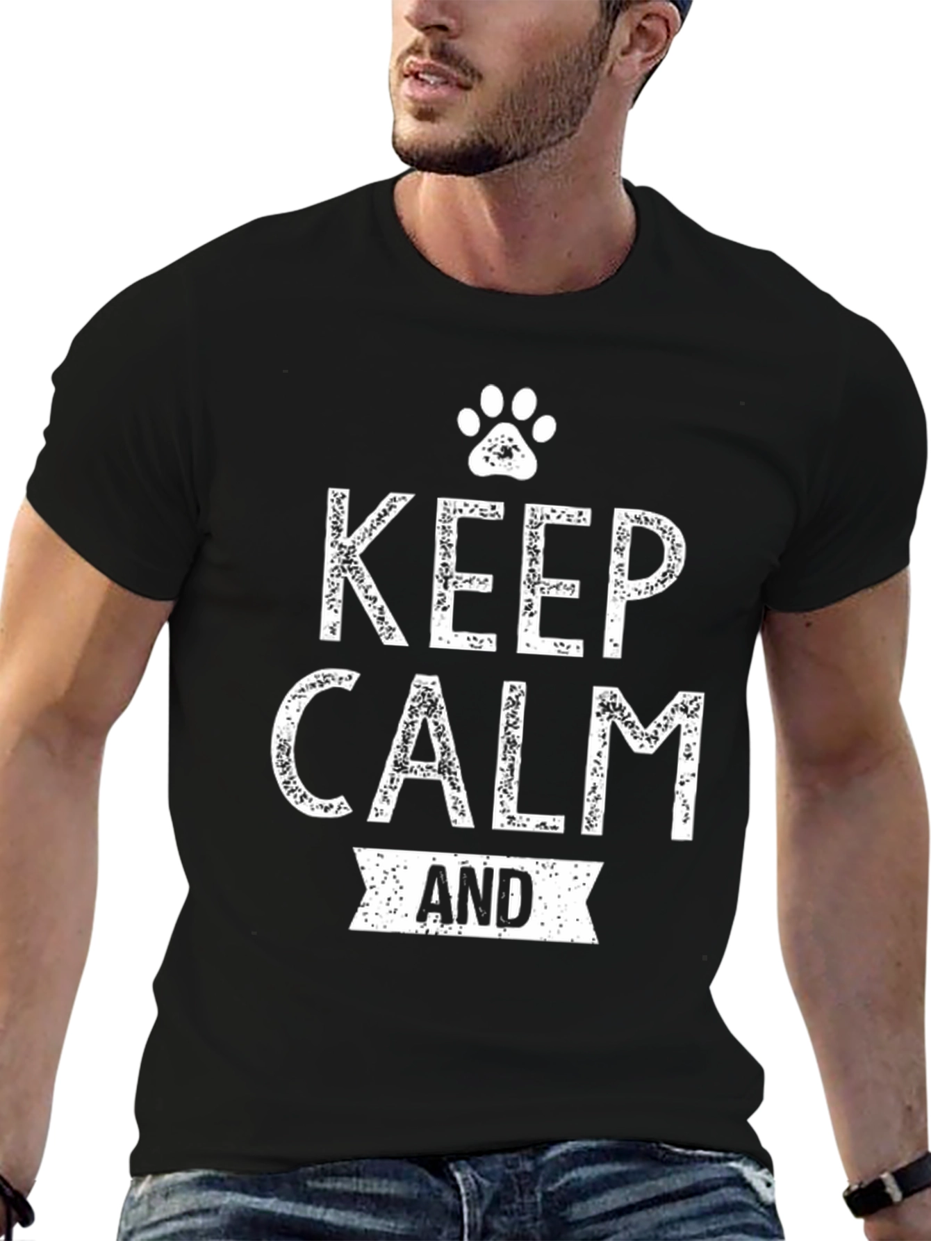 Keep Calm and Paw On Black T-Shirt