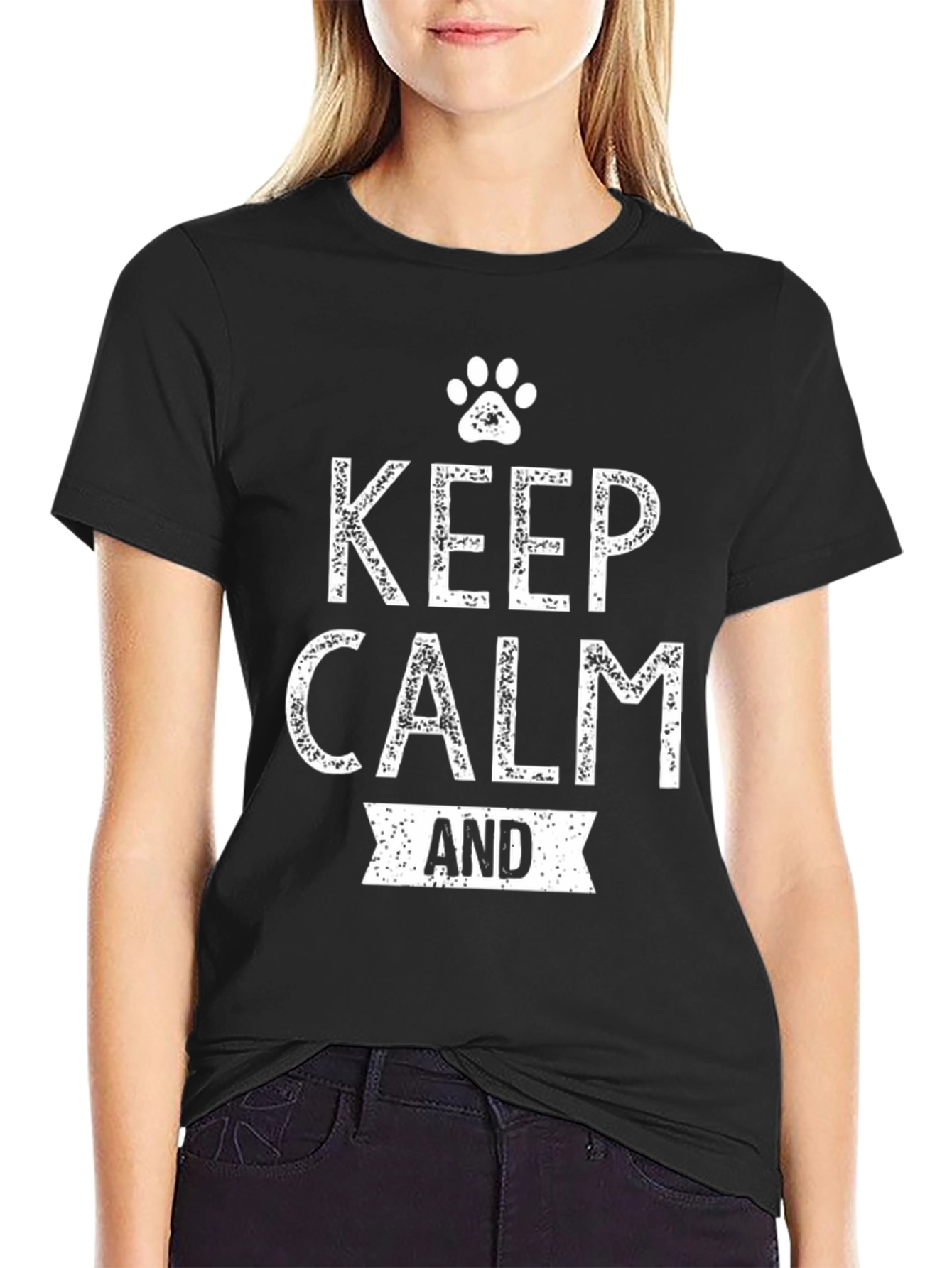 Keep Calm and Paw On Black T-Shirt