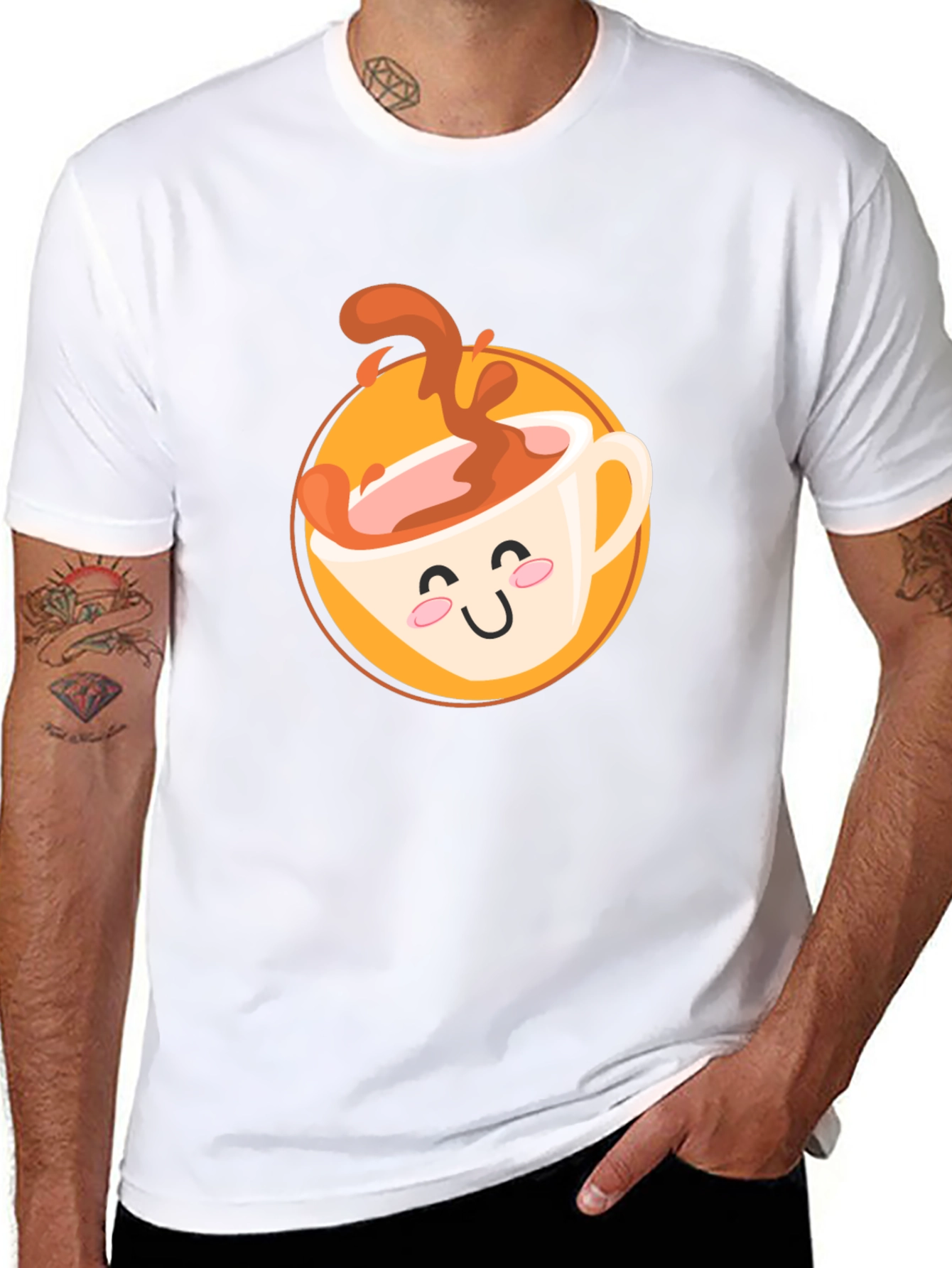 Cute Coffee Cup Graphic T-Shirt - Black