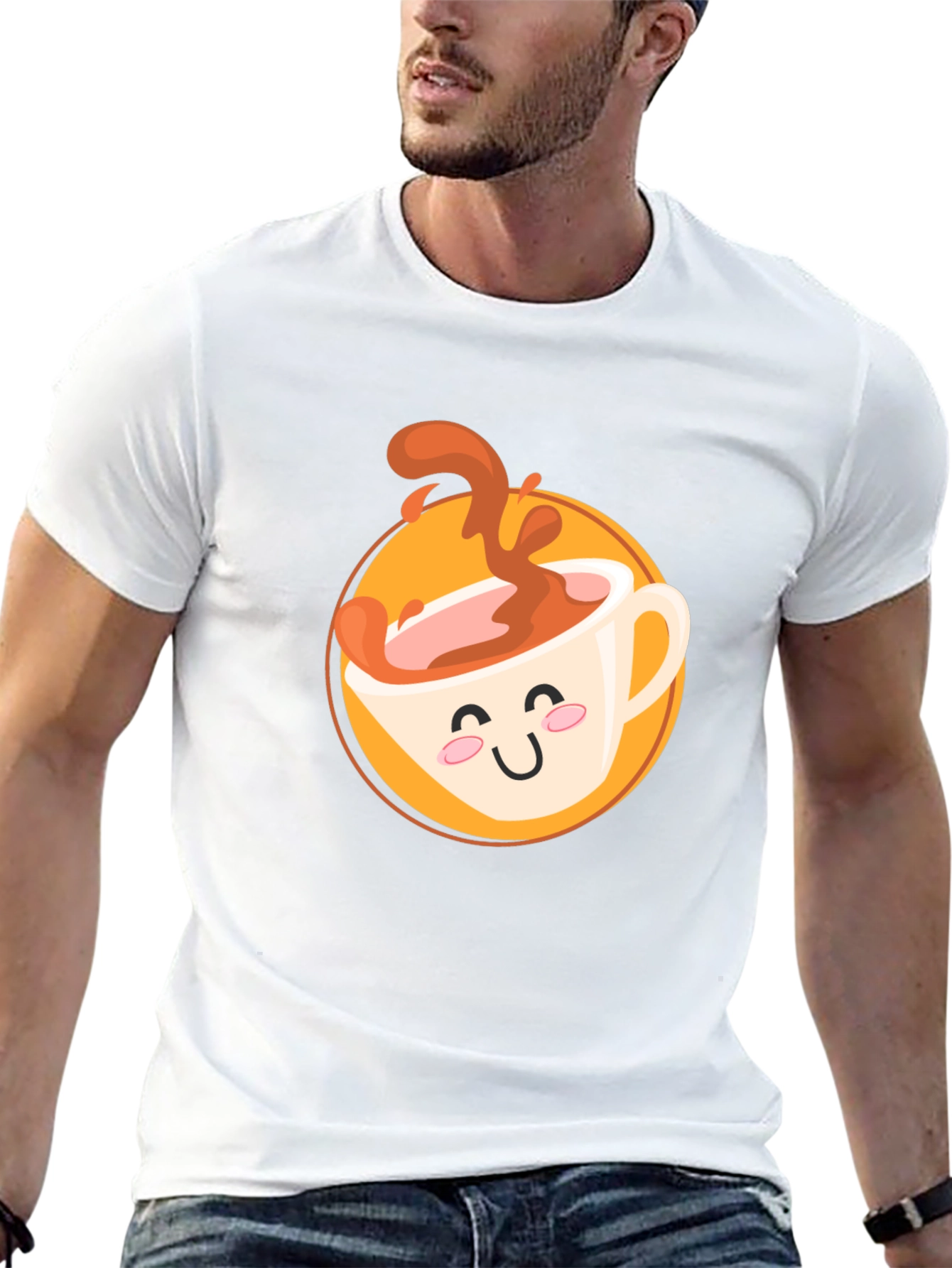 Cute Coffee Cup Graphic T-Shirt - Black