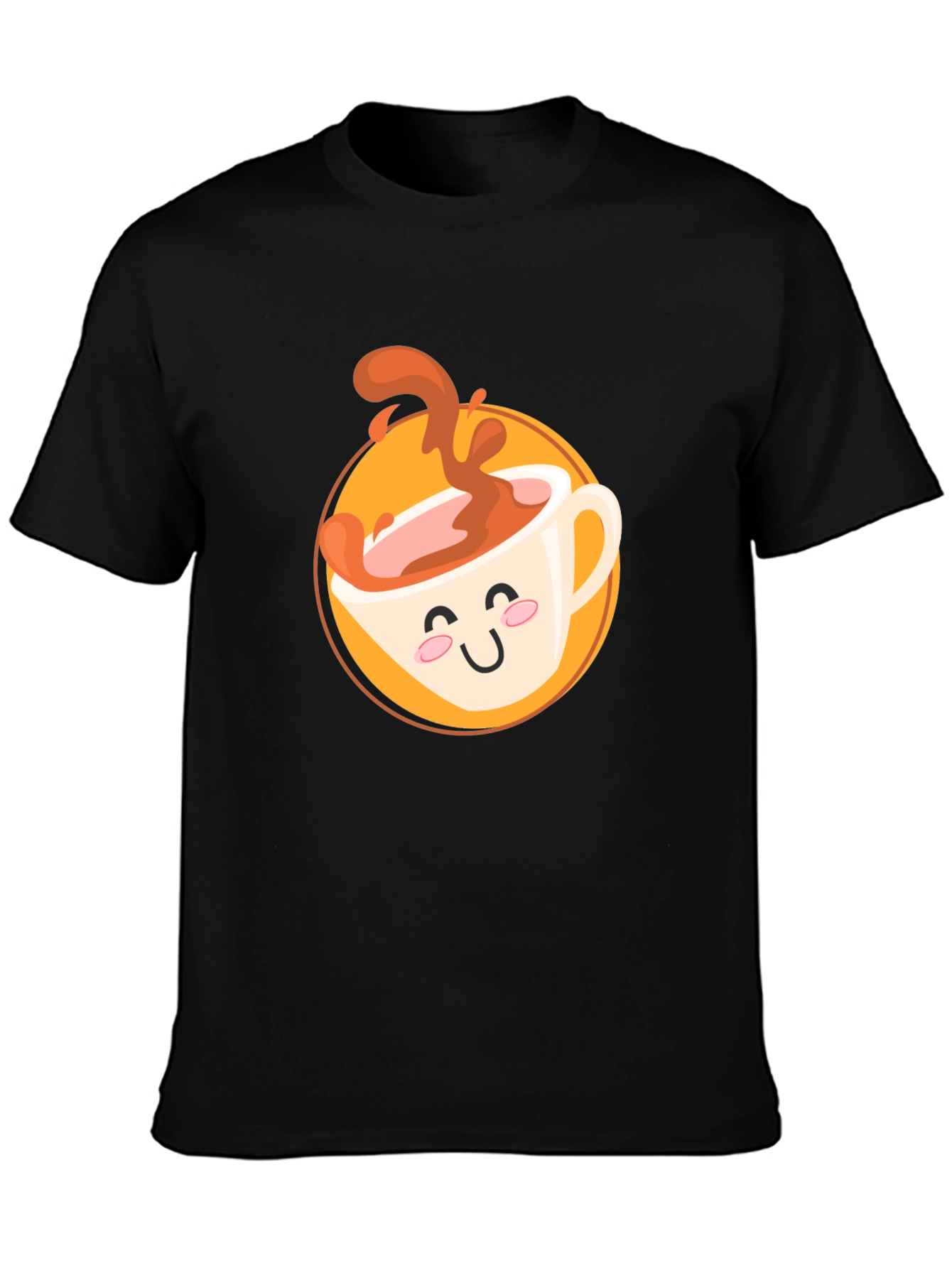 Cute Coffee Cup Graphic T-Shirt - Black