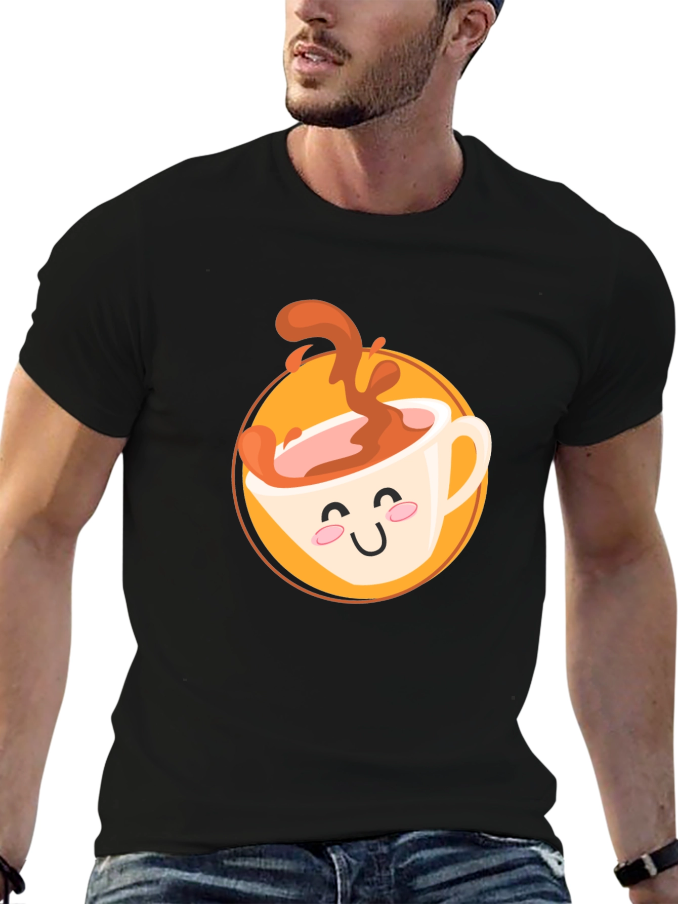 Cute Coffee Cup Graphic T-Shirt - Black