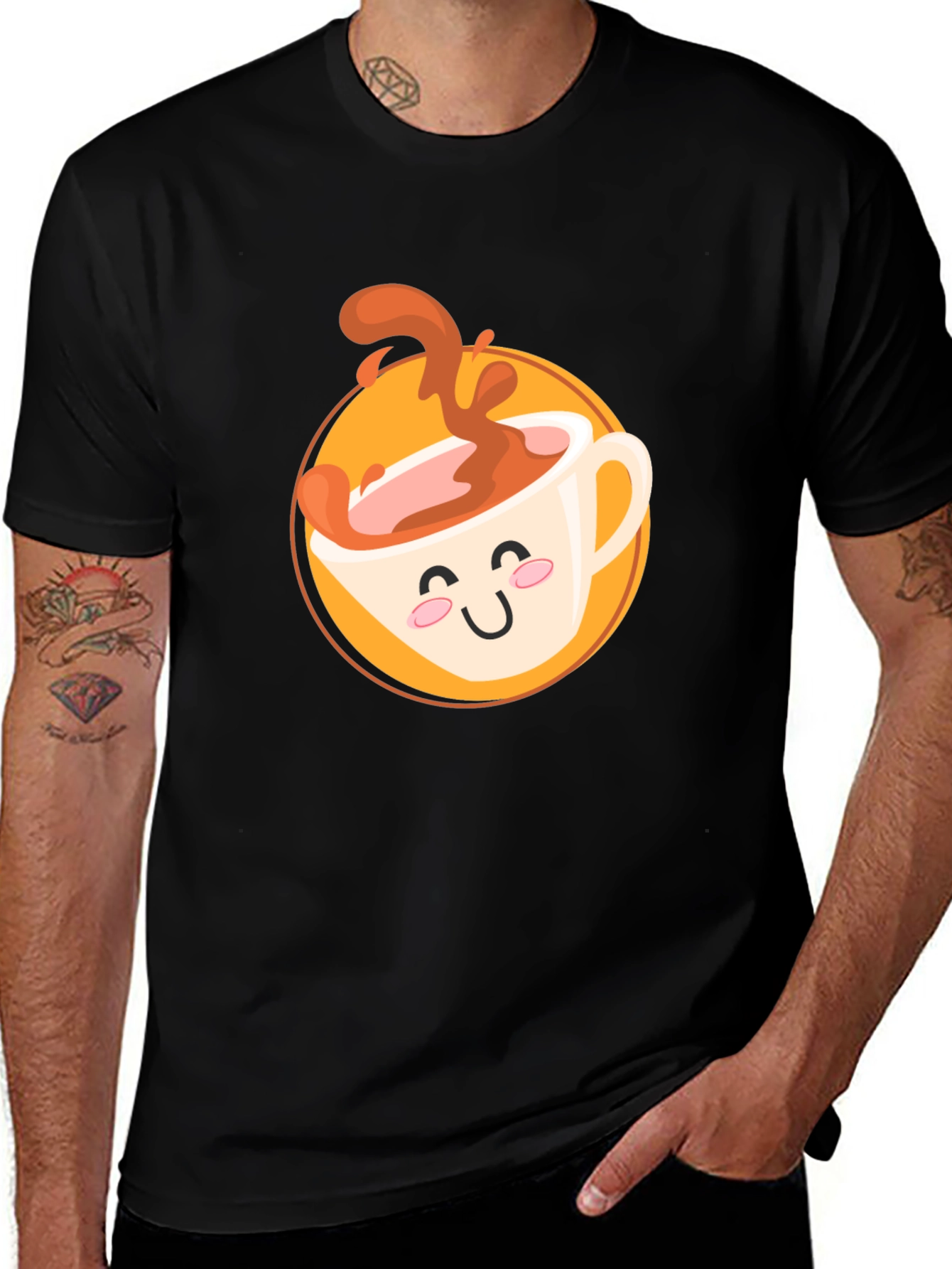 Cute Coffee Cup Graphic T-Shirt - Black