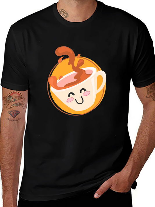 Cute Coffee Cup Graphic T-Shirt - Black