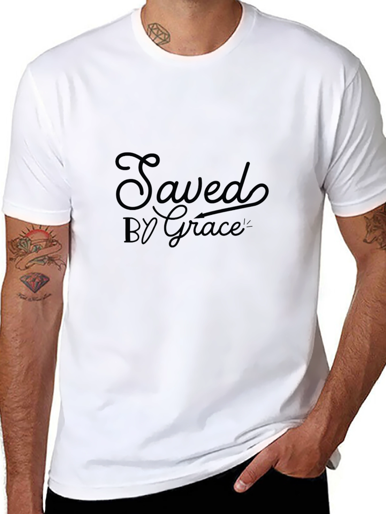 Saved by Grace Black T-Shirt - Christian Apparel