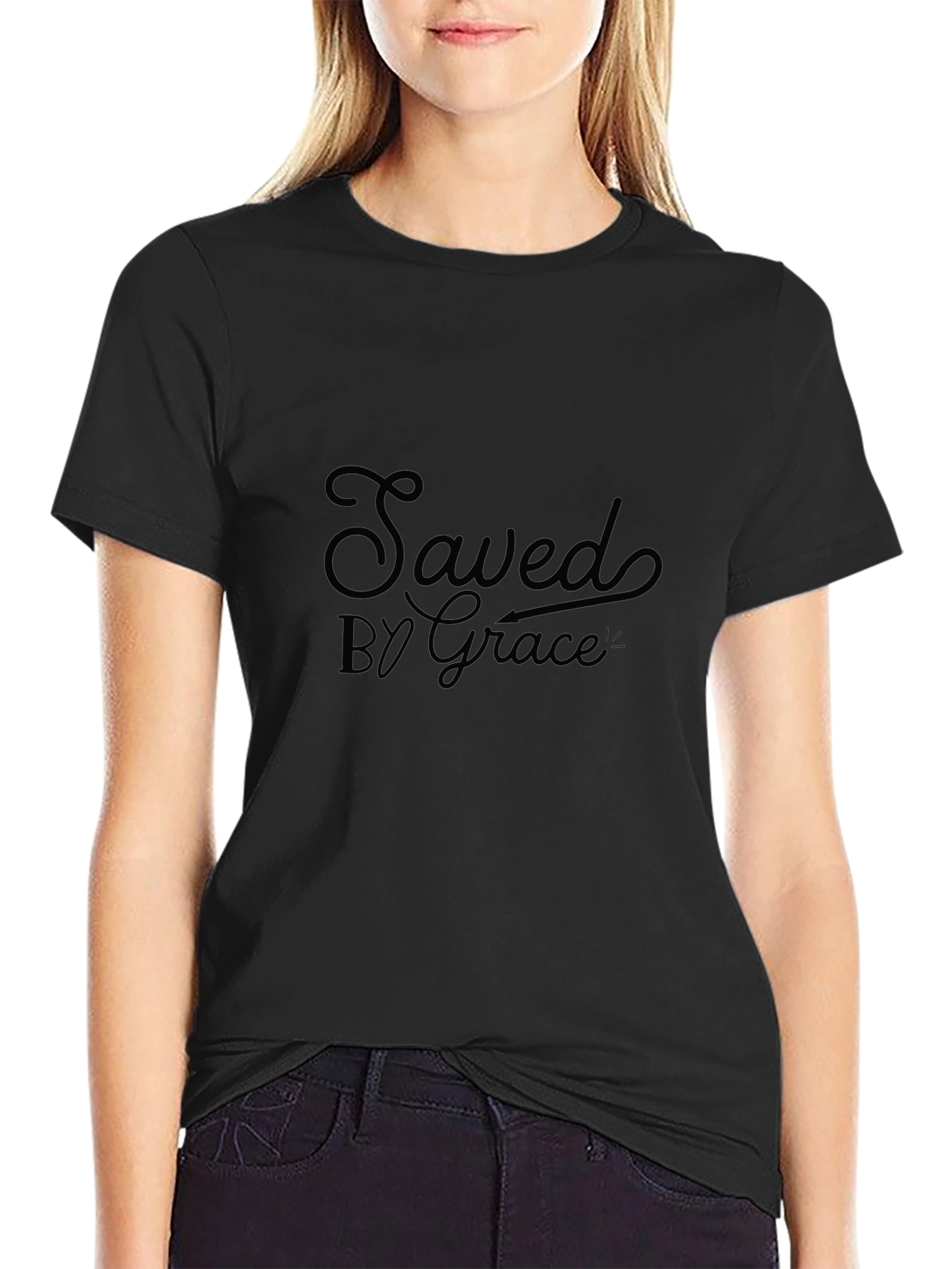 Saved by Grace Black T-Shirt - Christian Apparel
