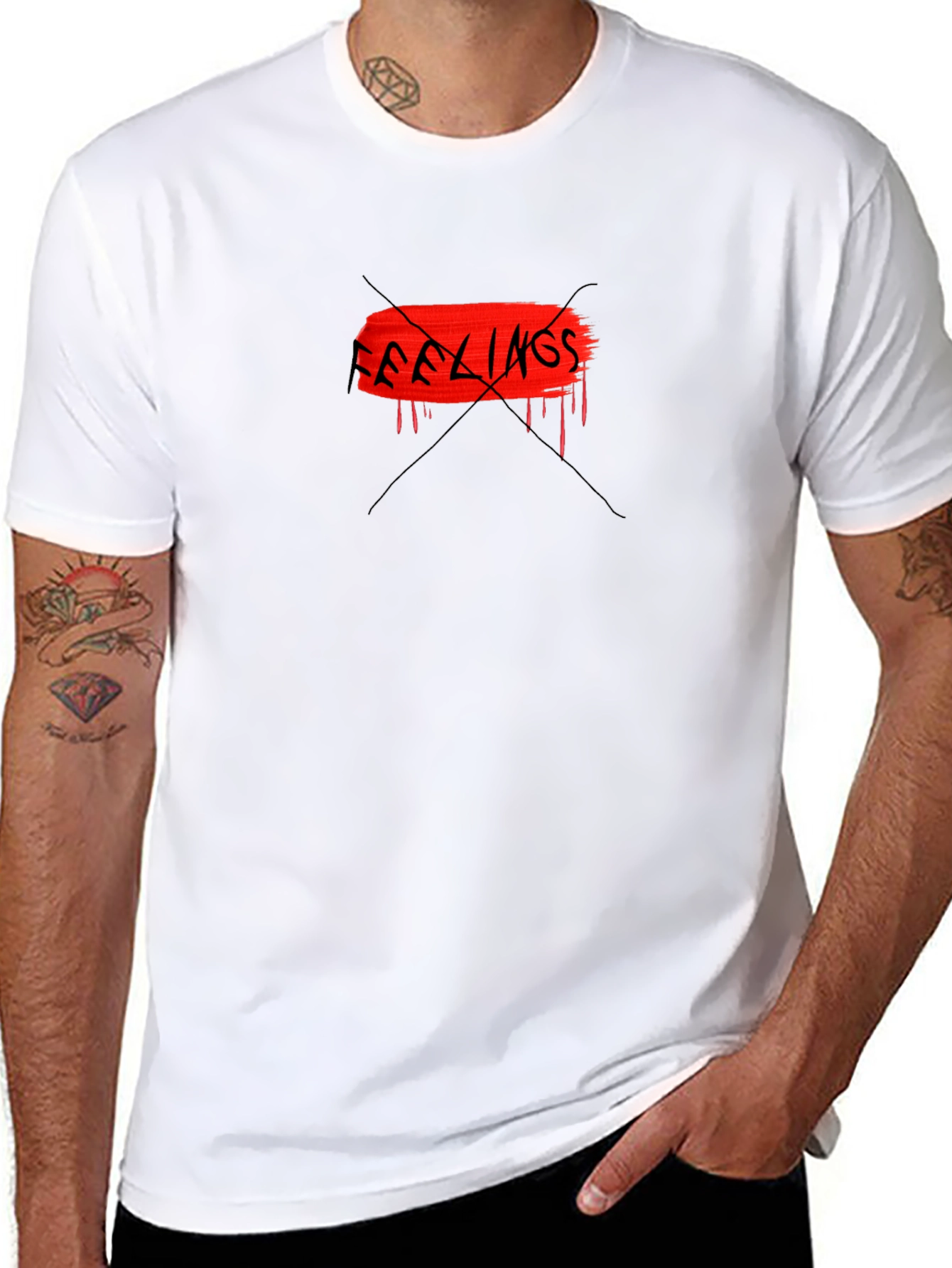 Edgy Black Tee - No Feelings Graphic