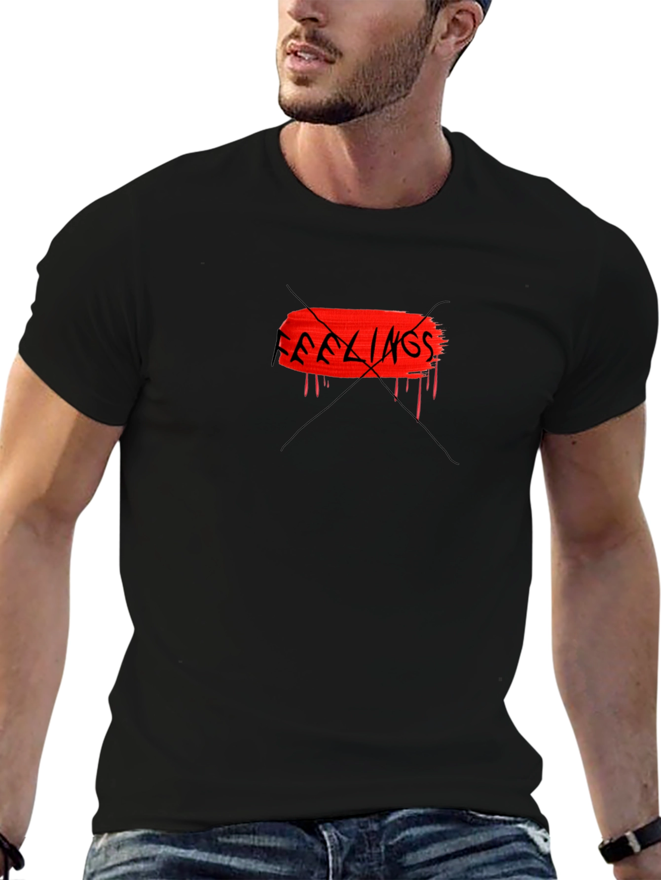 Edgy Black Tee - No Feelings Graphic