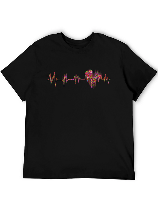 Heartbeat Love Graphic Black T-Shirt