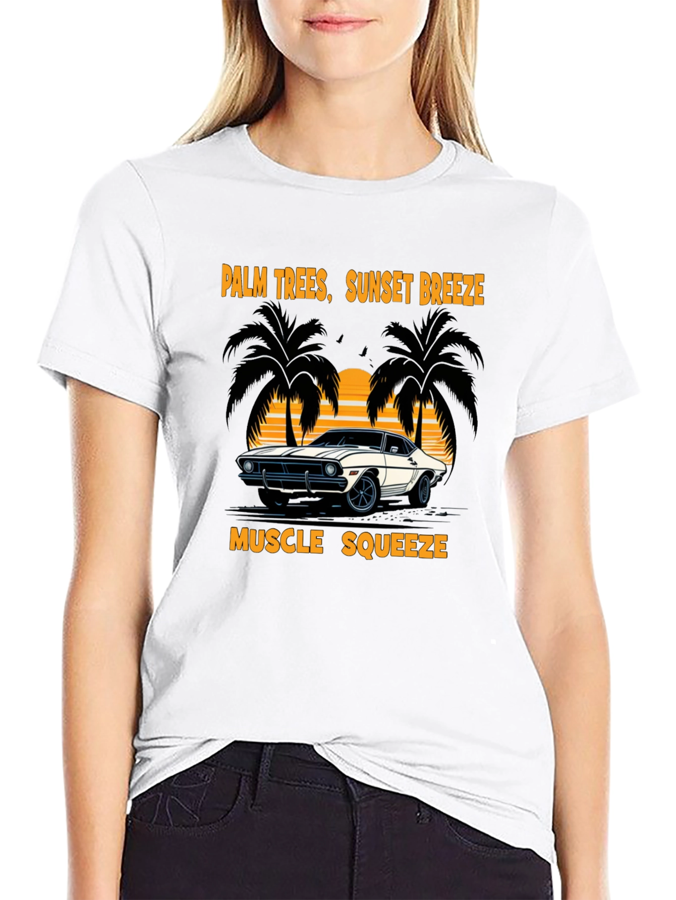 Palm Trees Sunset Breeze Muscle Car T-Shirt