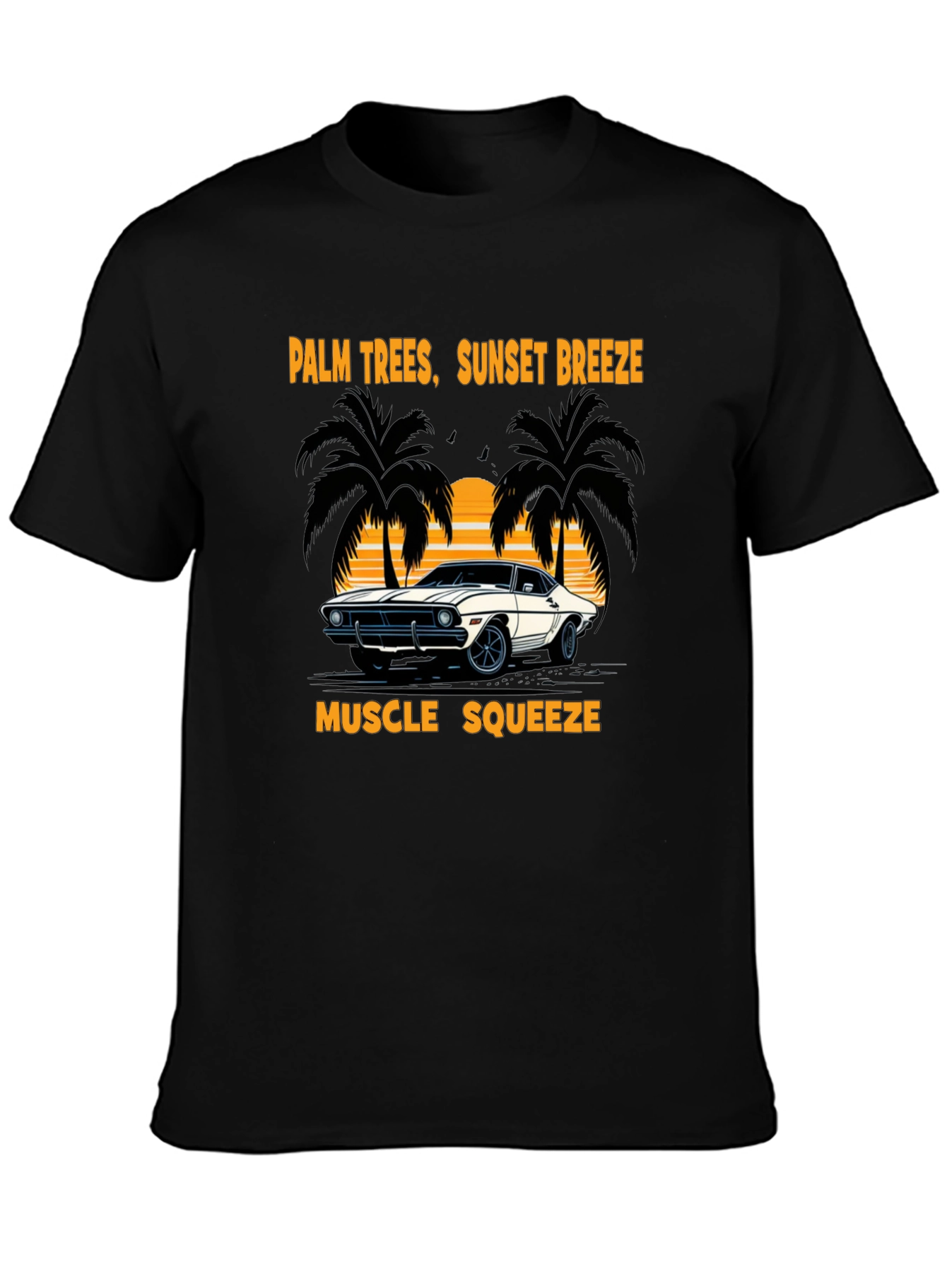Palm Trees Sunset Breeze Muscle Car T-Shirt