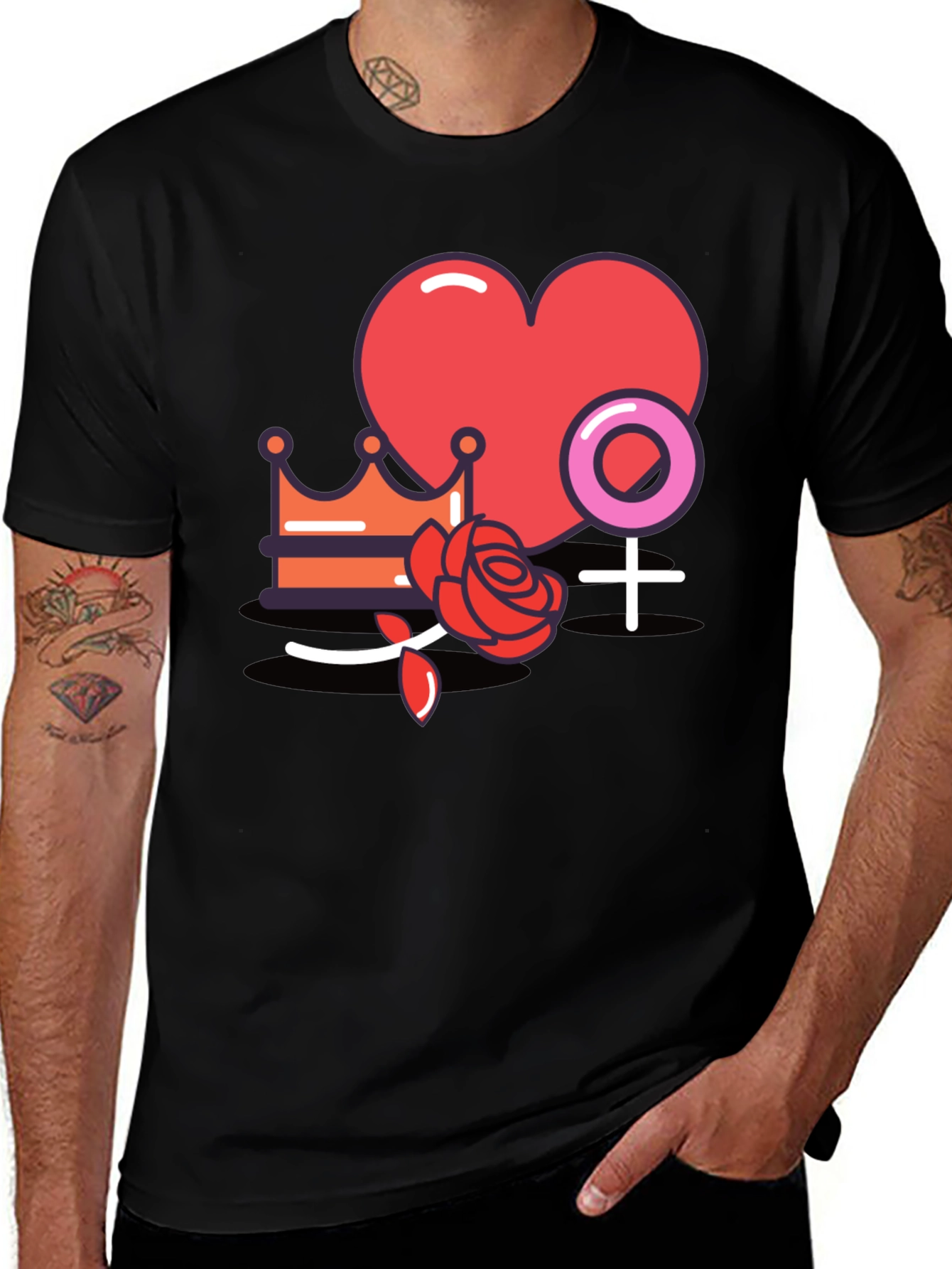 Heart Crown Rose Graphic Black T-Shirt