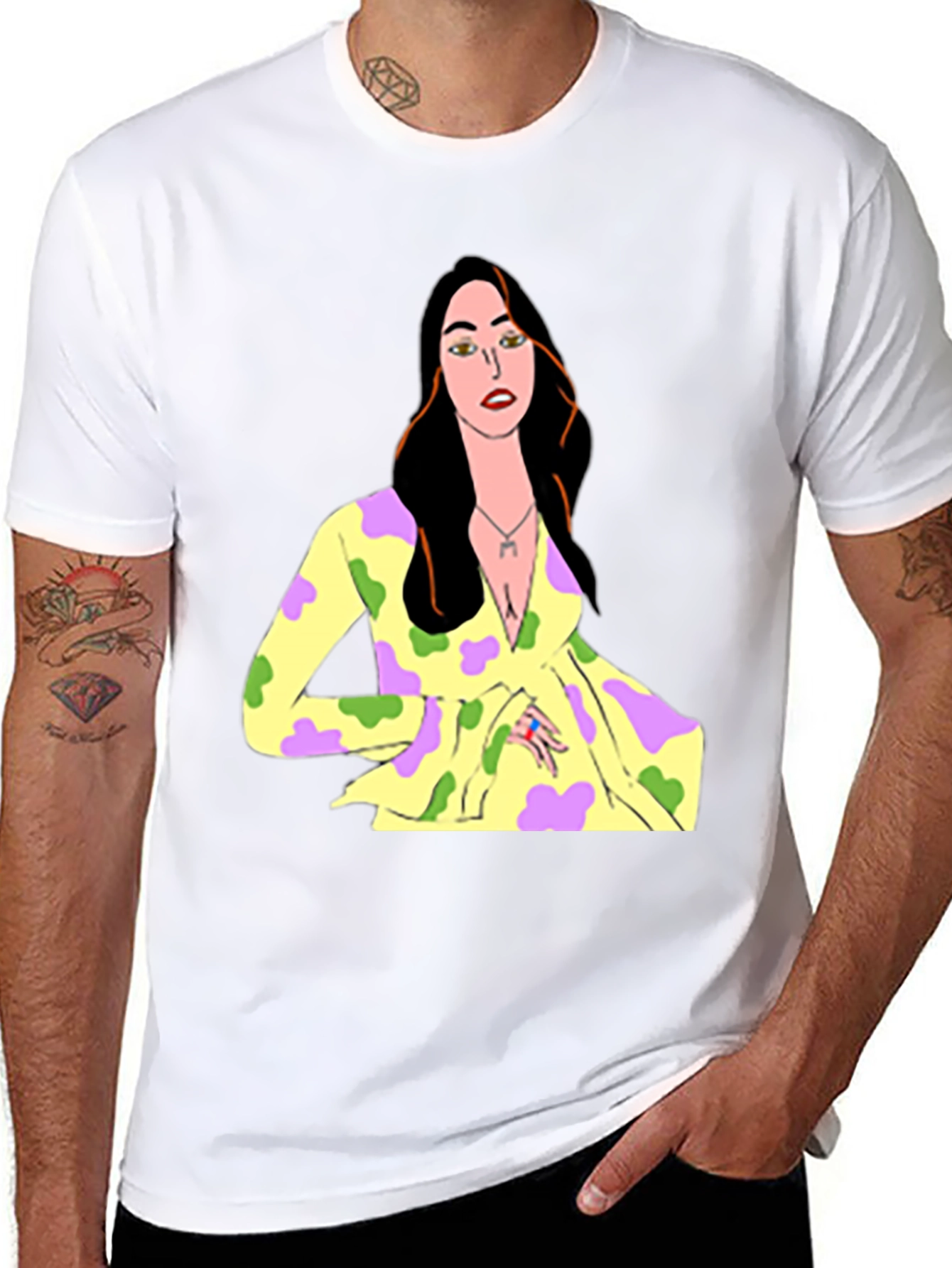 Unique Cartoon Woman Graphic Black T-Shirt