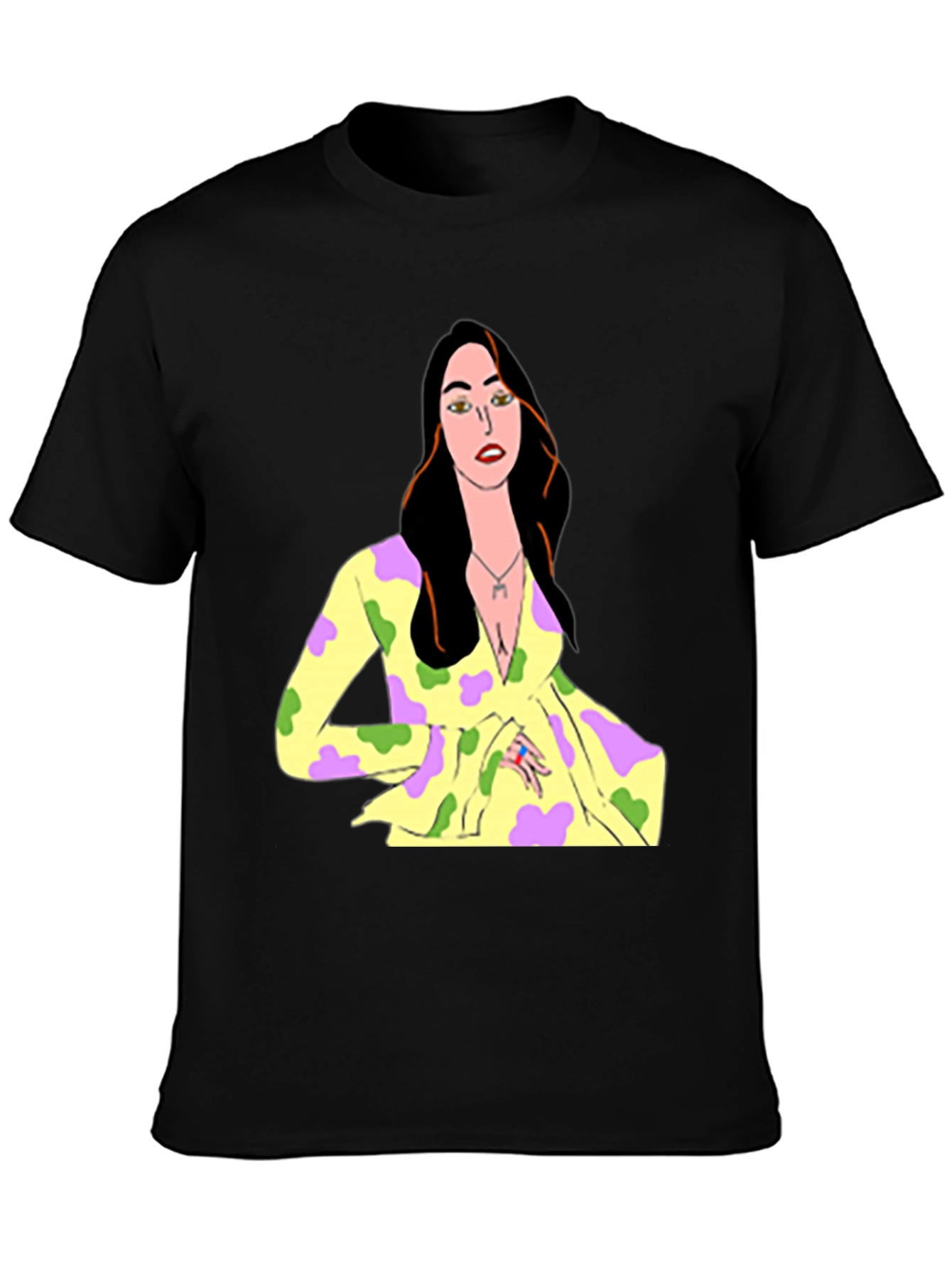 Unique Cartoon Woman Graphic Black T-Shirt