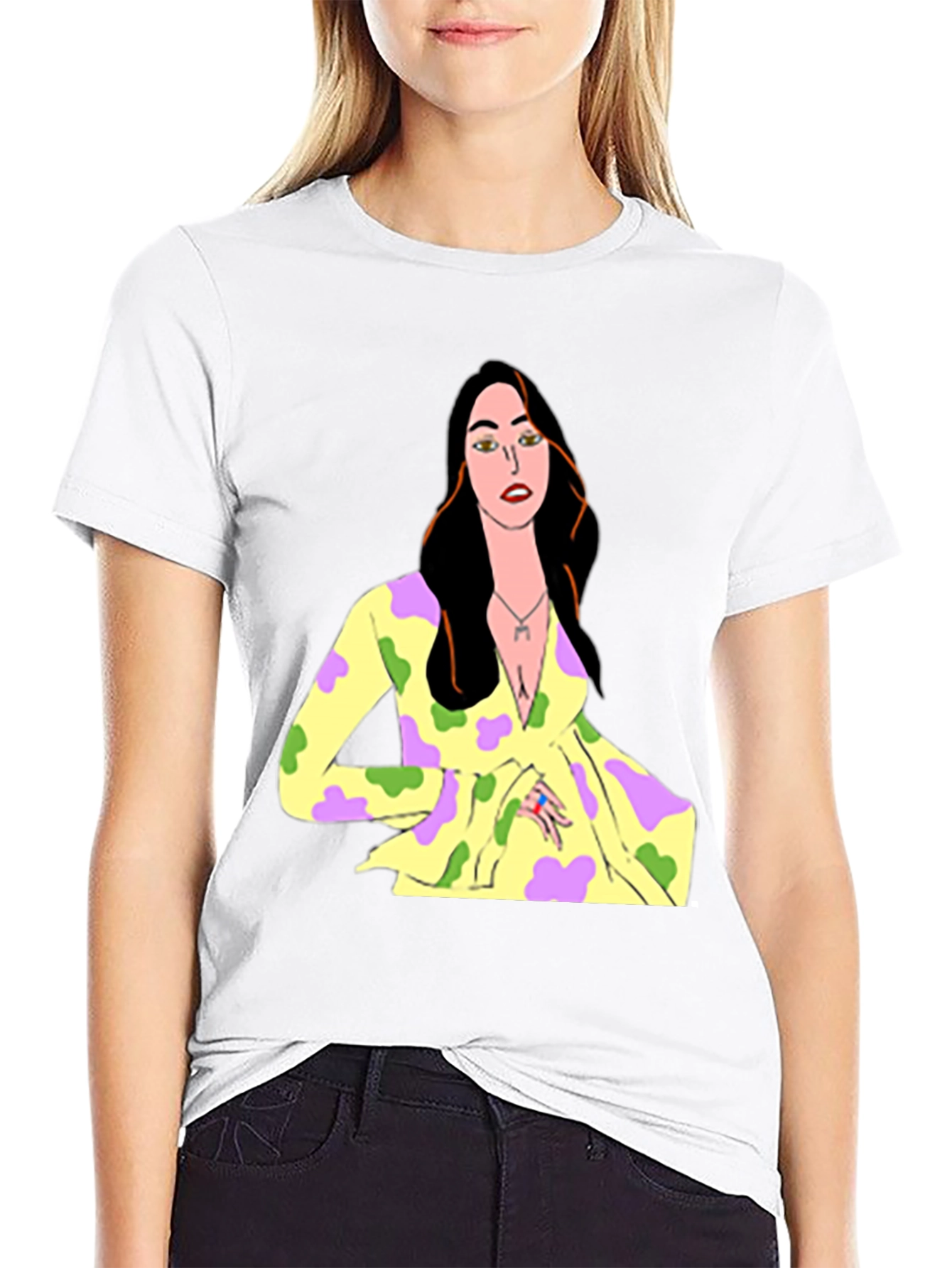 Unique Cartoon Woman Graphic Black T-Shirt