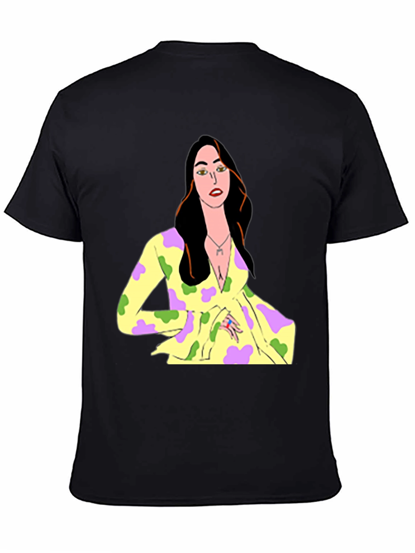 Unique Cartoon Woman Graphic Black T-Shirt