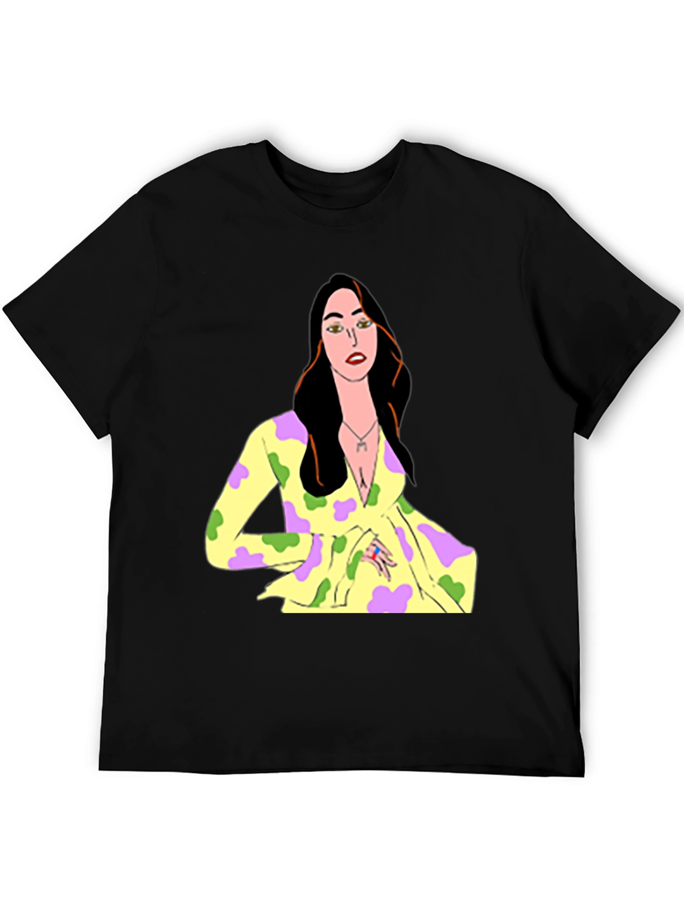 Unique Cartoon Woman Graphic Black T-Shirt
