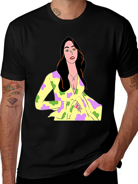 Unique Cartoon Woman Graphic Black T-Shirt
