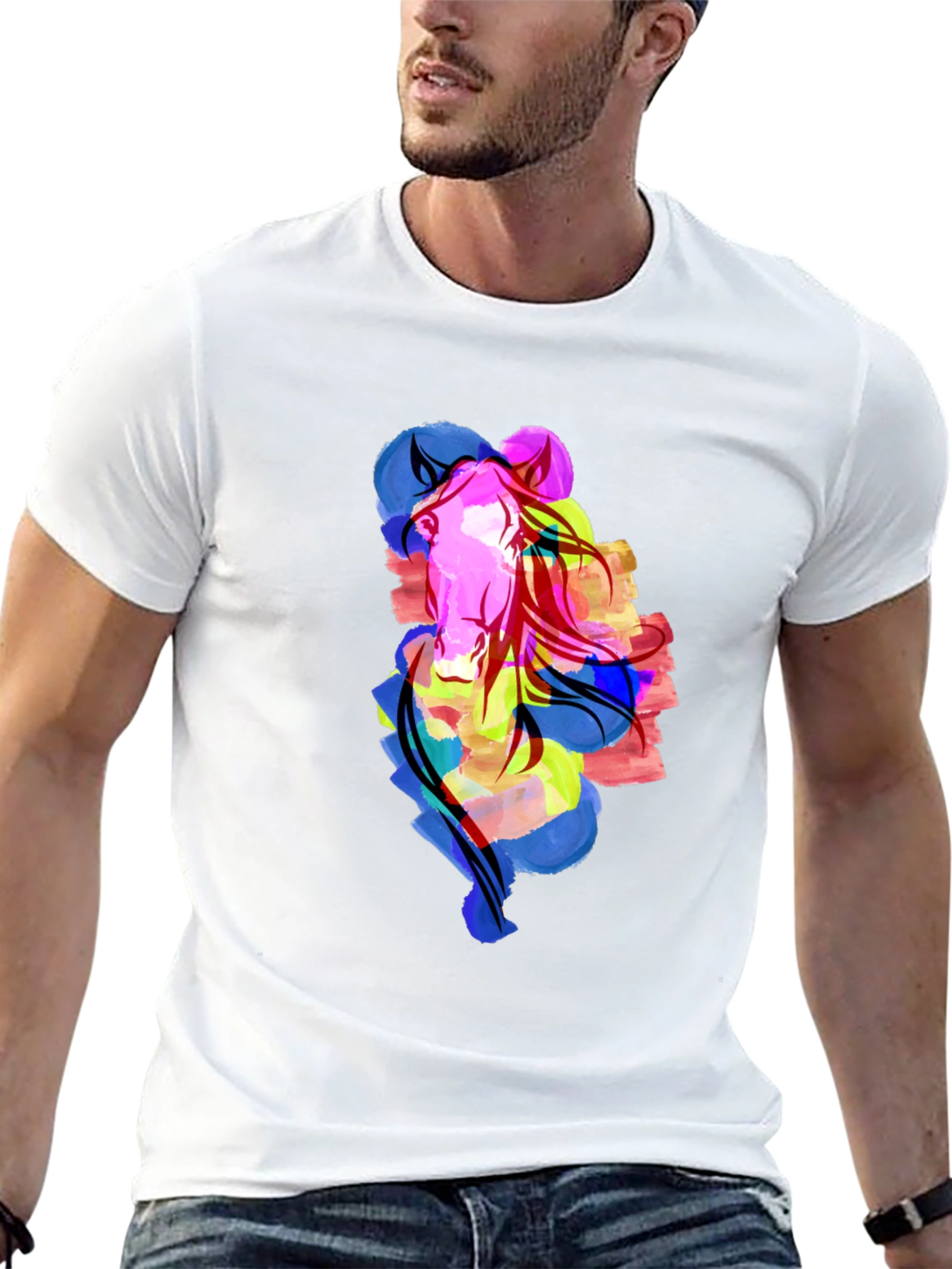 Abstract Horse Graphic Black Tee Shirt
