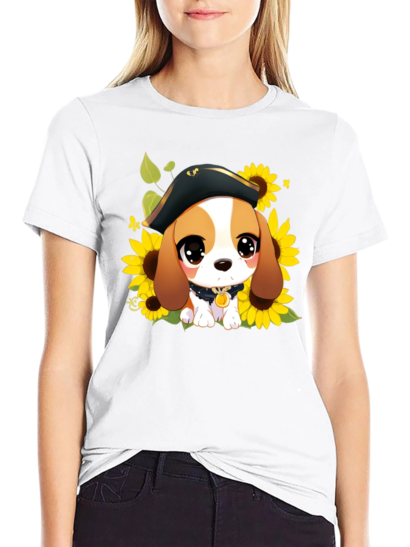 Cute Cartoon Beagle in Pirate Hat T-Shirt
