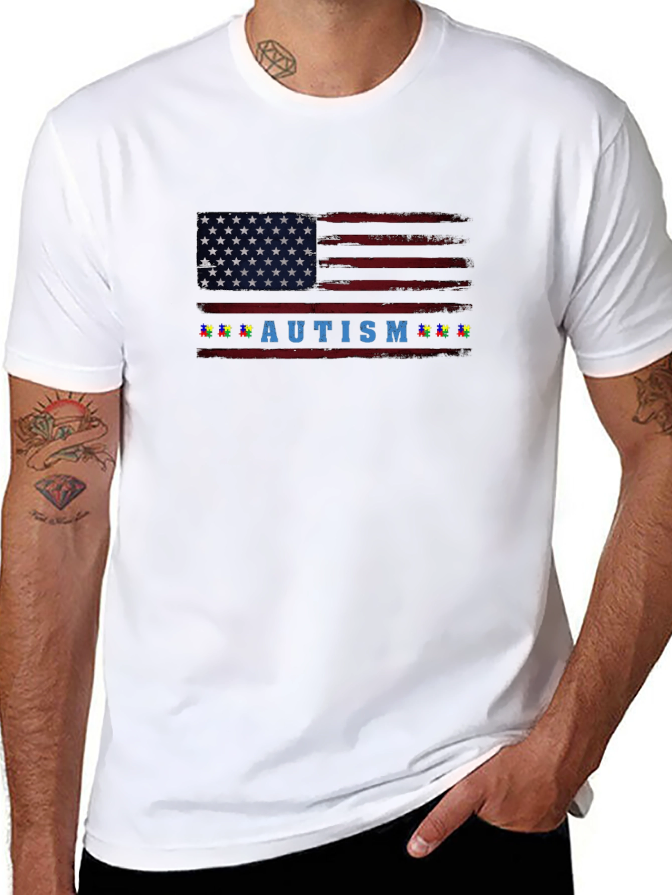 Autism Awareness American Flag T-Shirt