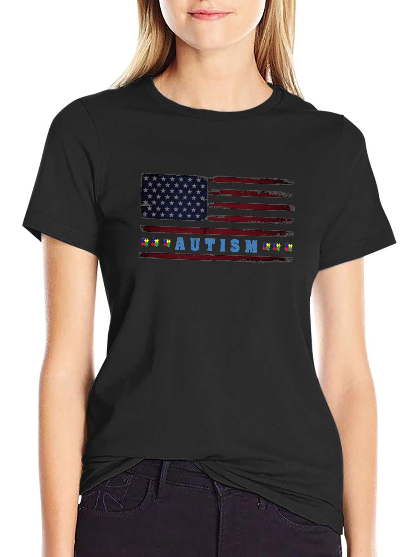 Autism Awareness American Flag T-Shirt