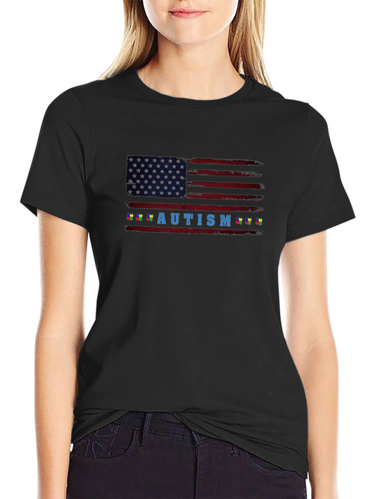 Autism Awareness American Flag T-Shirt