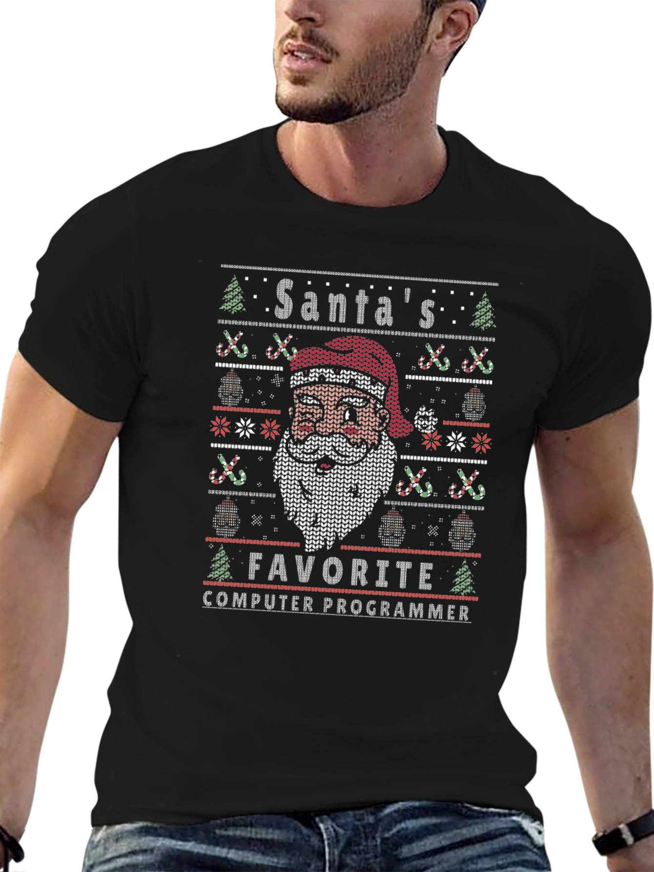 Santas Favorite Computer Programmer Ugly Christmas T-Shirt