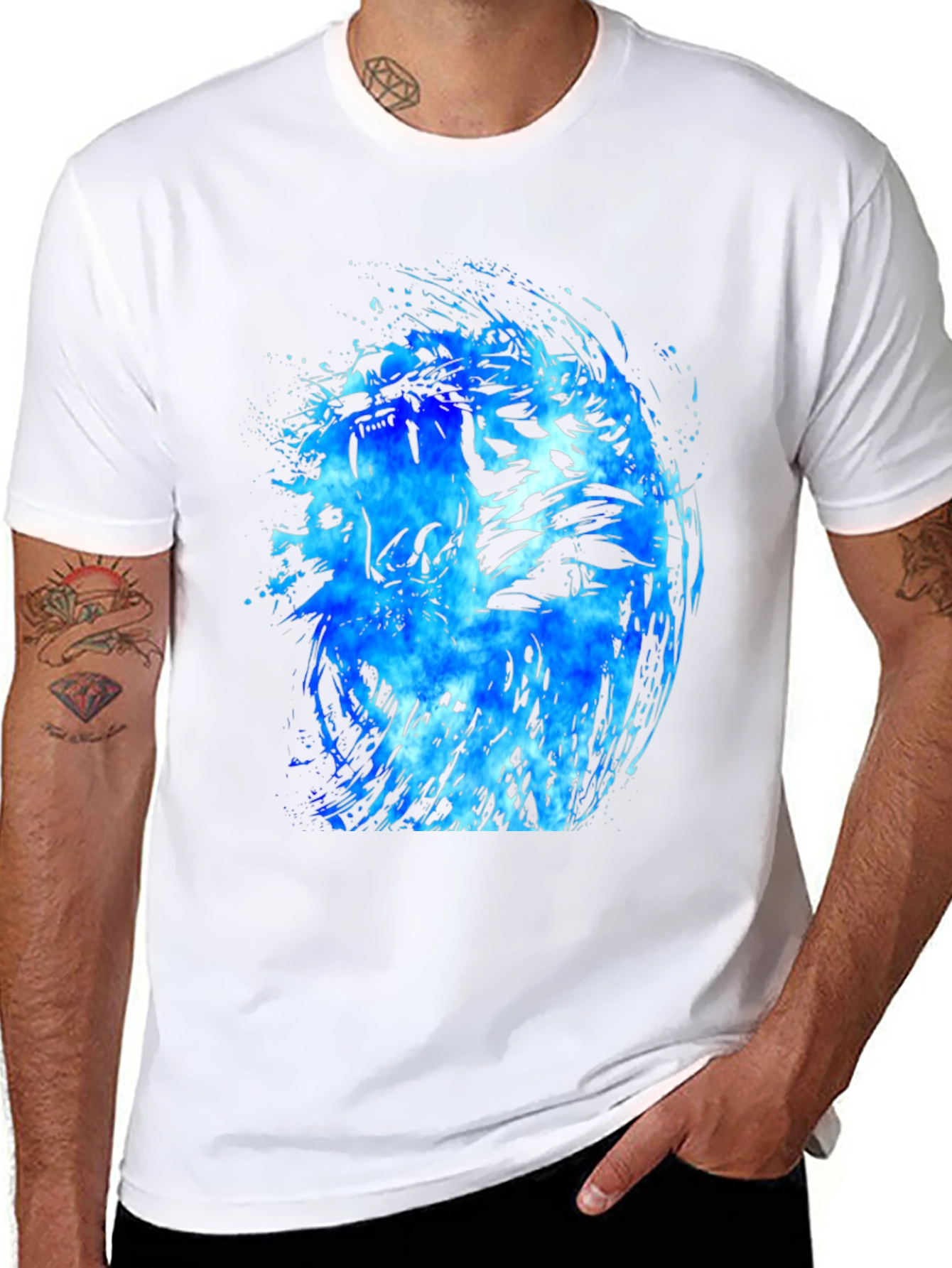 Blue Tiger Graphic Black T-Shirt