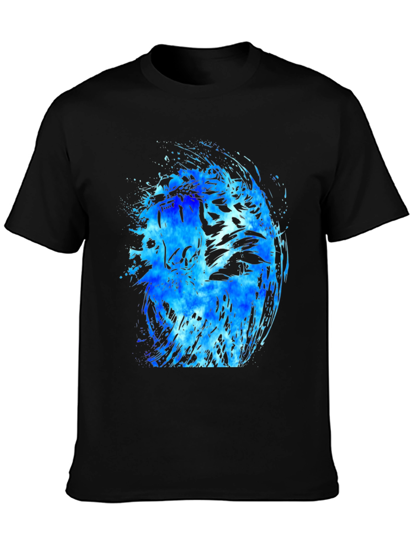 Blue Tiger Graphic Black T-Shirt