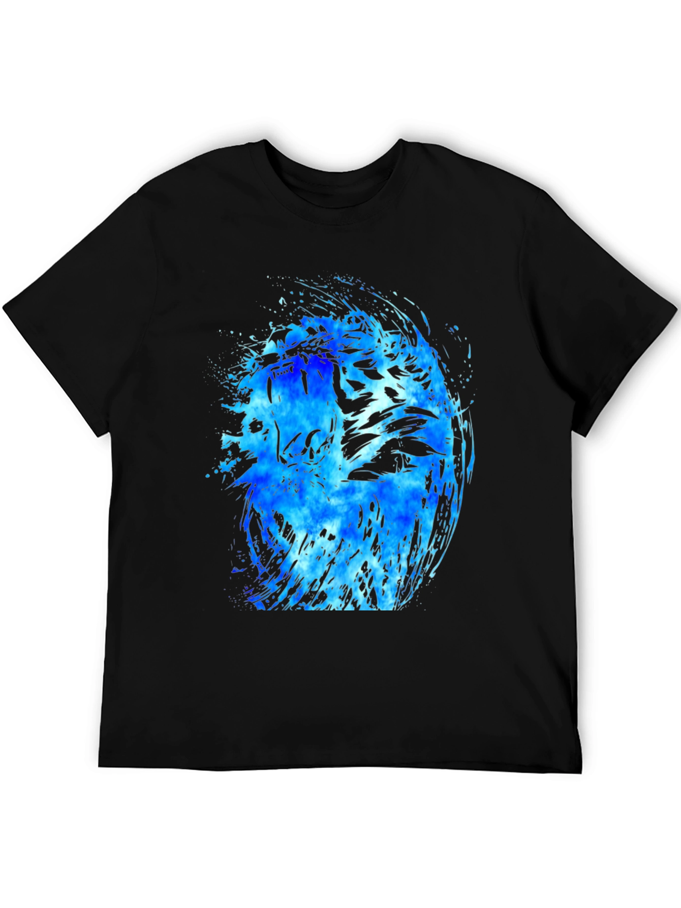 Blue Tiger Graphic Black T-Shirt