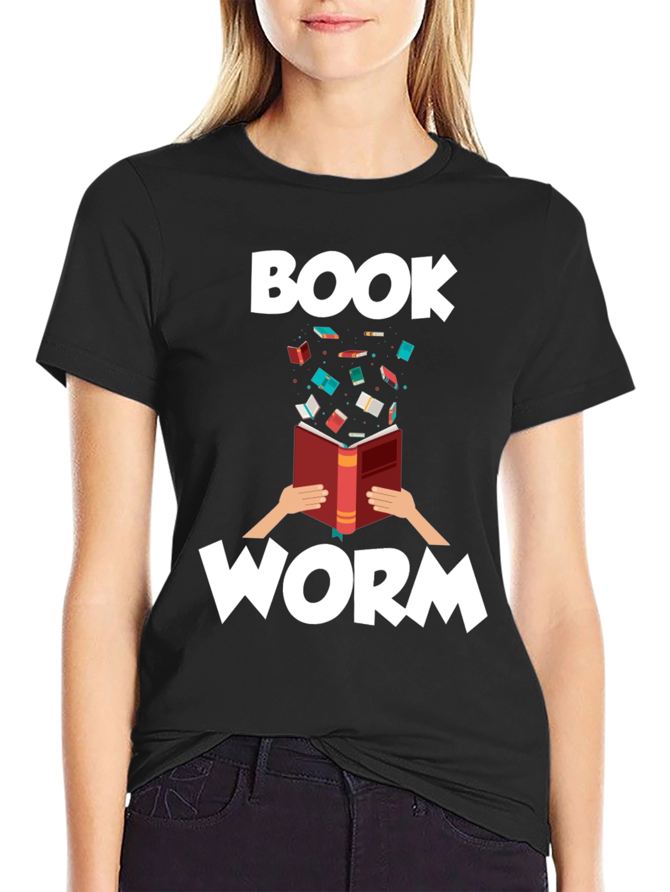 Bookworm Graphic Tee - Black Cotton T-Shirt