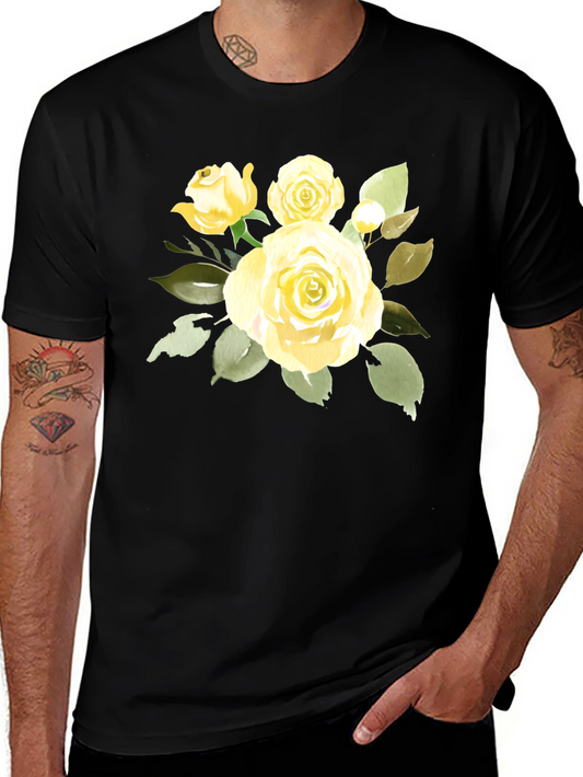 Floral Rose Graphic T-Shirt - Stylish Black Tee