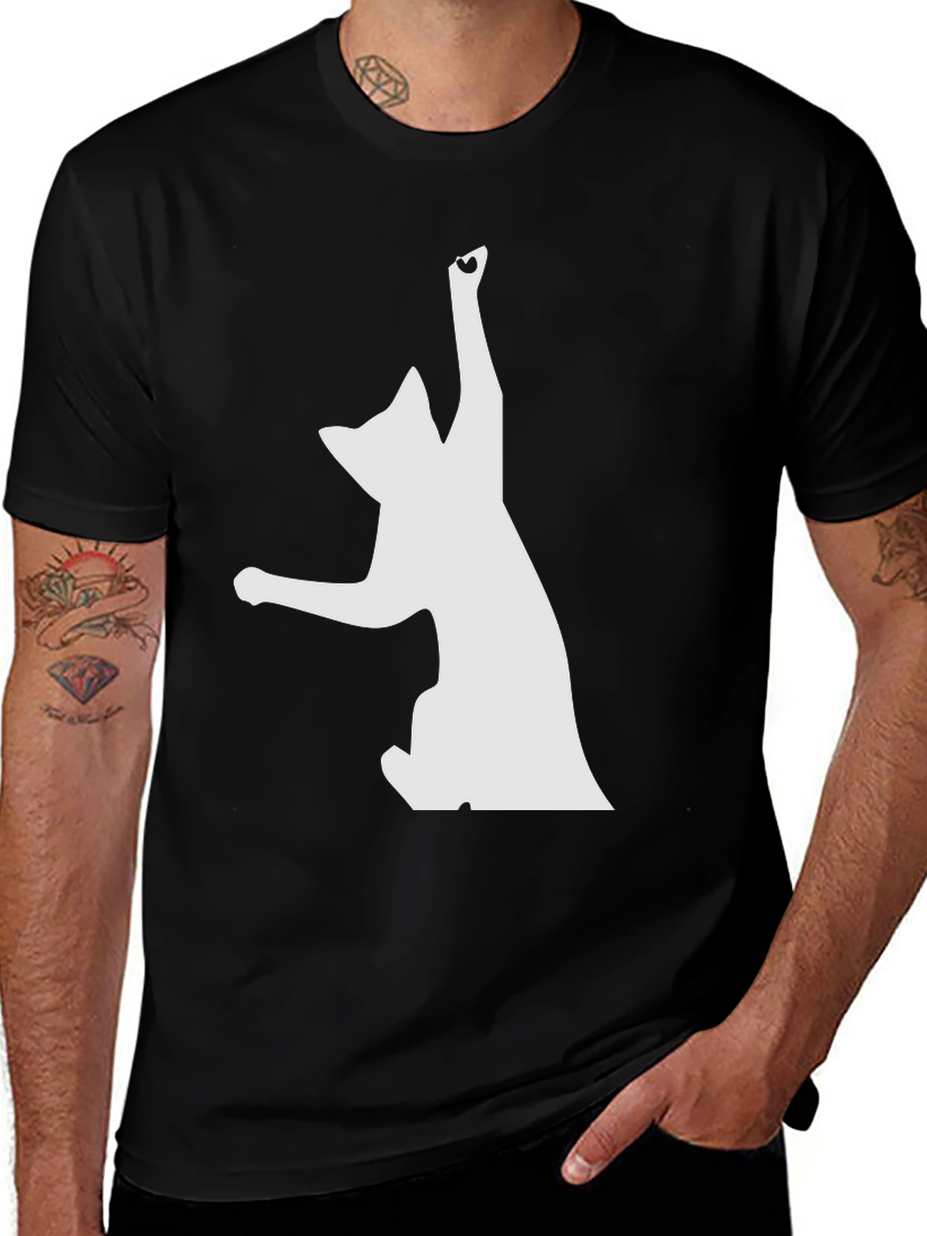 Playful Cat Graphic Black T-Shirt - Unique Design