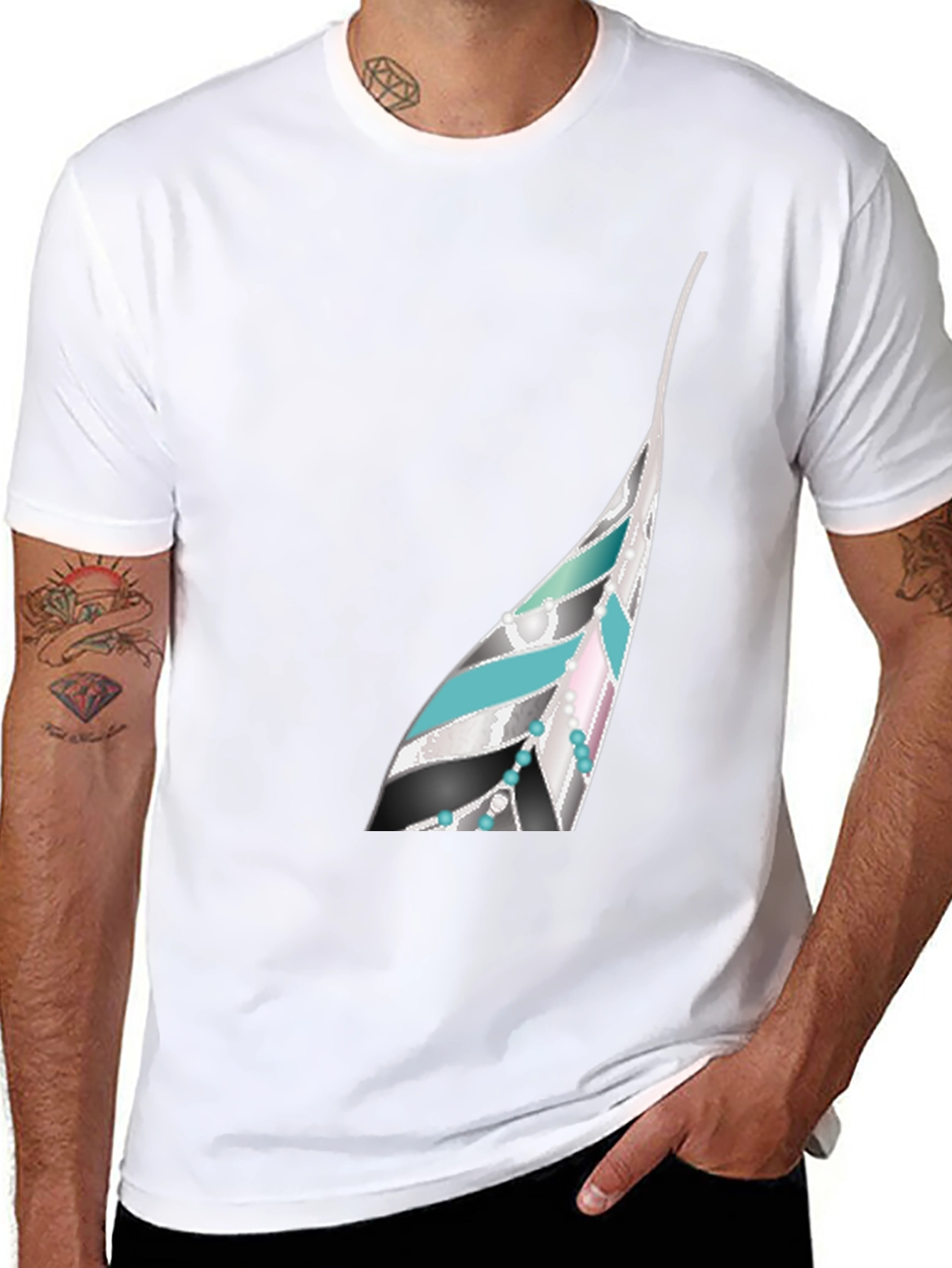 Stylish Feather Graphic Black T-Shirt