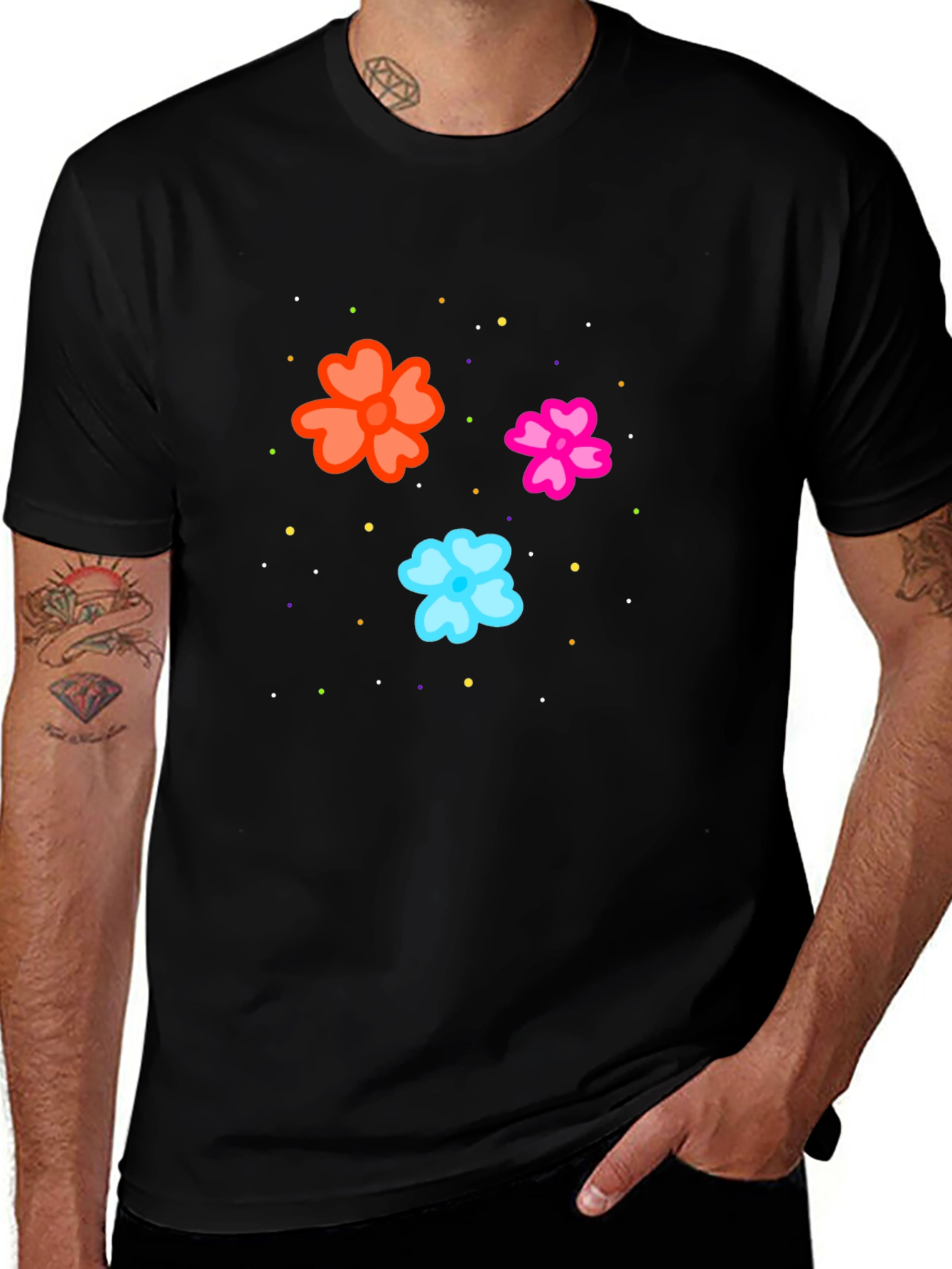 Floral Print Black T-Shirt for Men