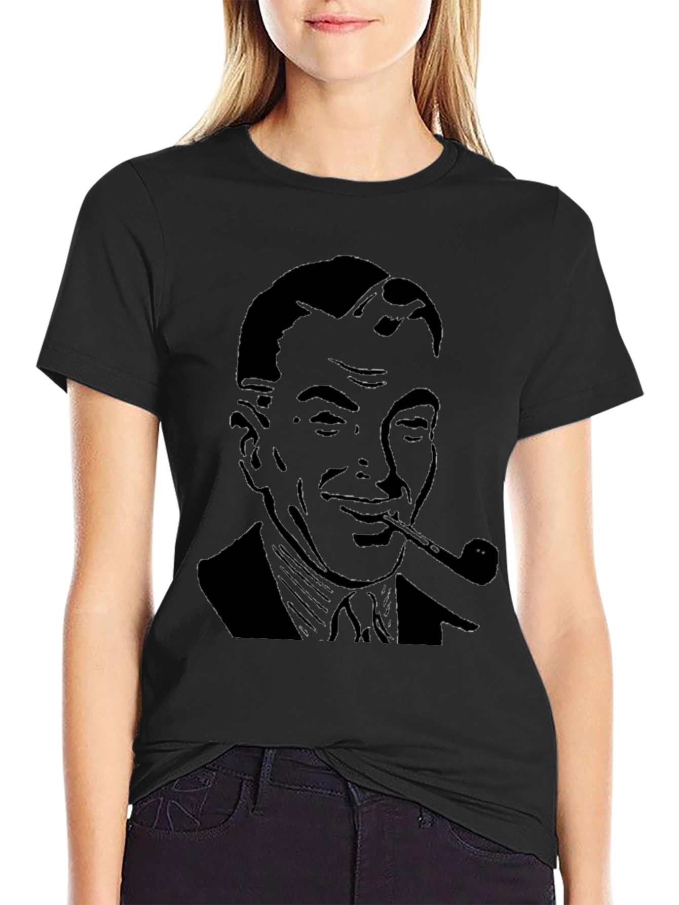 Retro Man with Pipe Graphic T-Shirt - Black