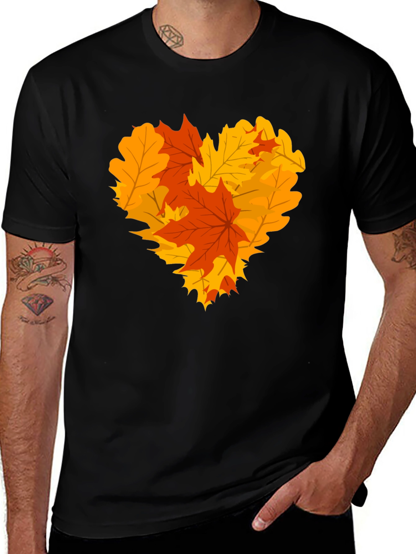 Autumn Leaves Heart Graphic T-Shirt - Fall Fashion
